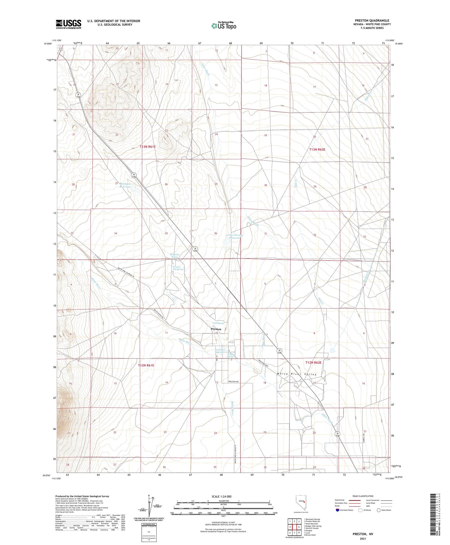 Preston Nevada US Topo Map Image