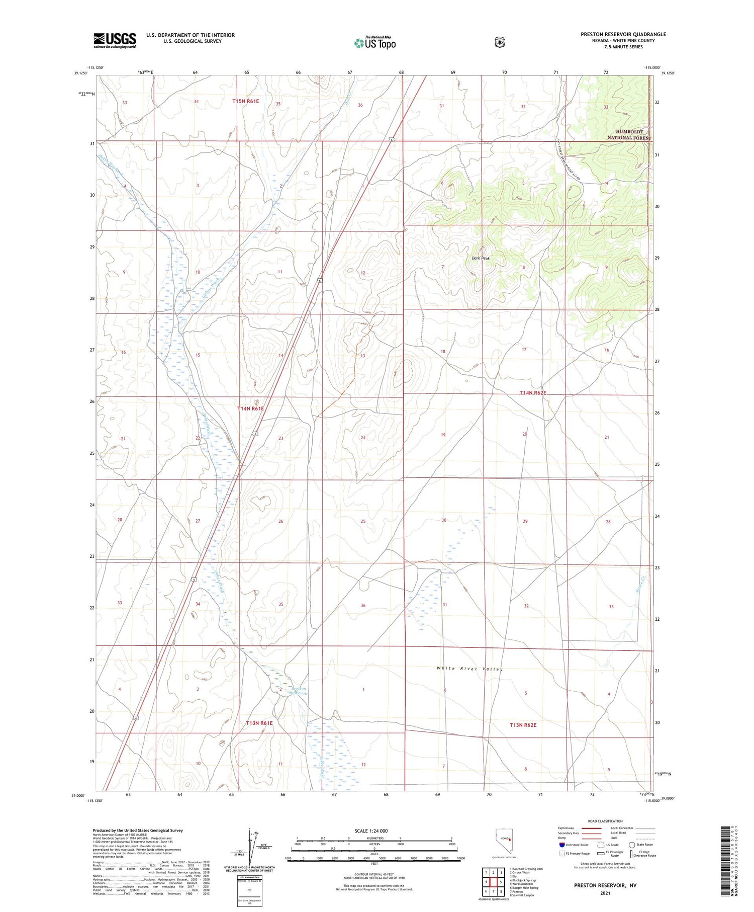 Preston Reservoir Nevada US Topo Map Image