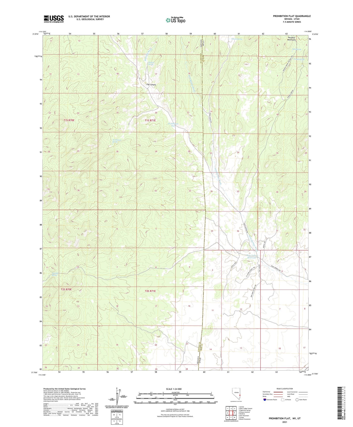 Prohibition Flat Nevada US Topo Map Image