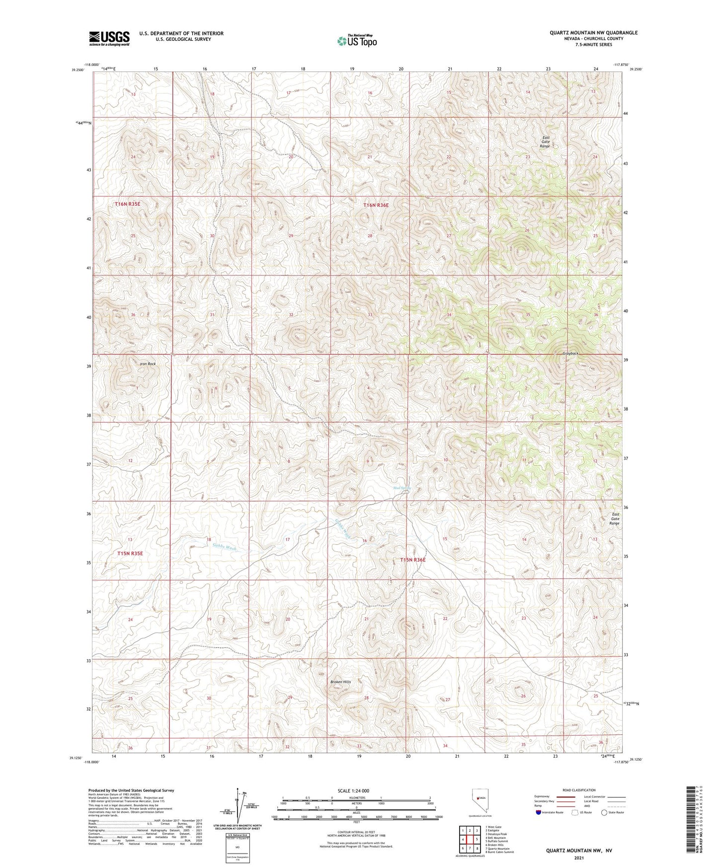 Quartz Mountain NW Nevada US Topo Map Image