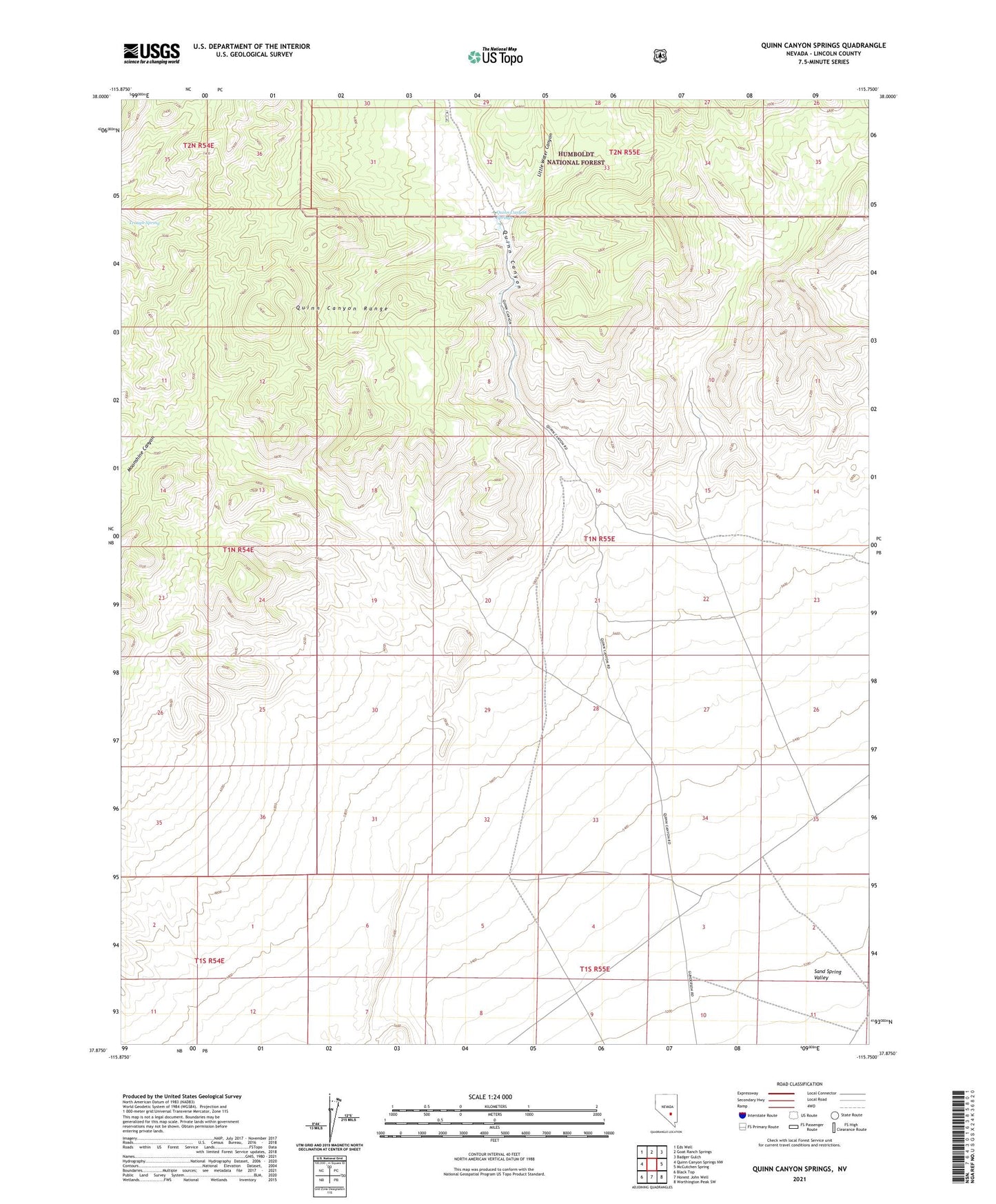 Quinn Canyon Springs Nevada US Topo Map Image