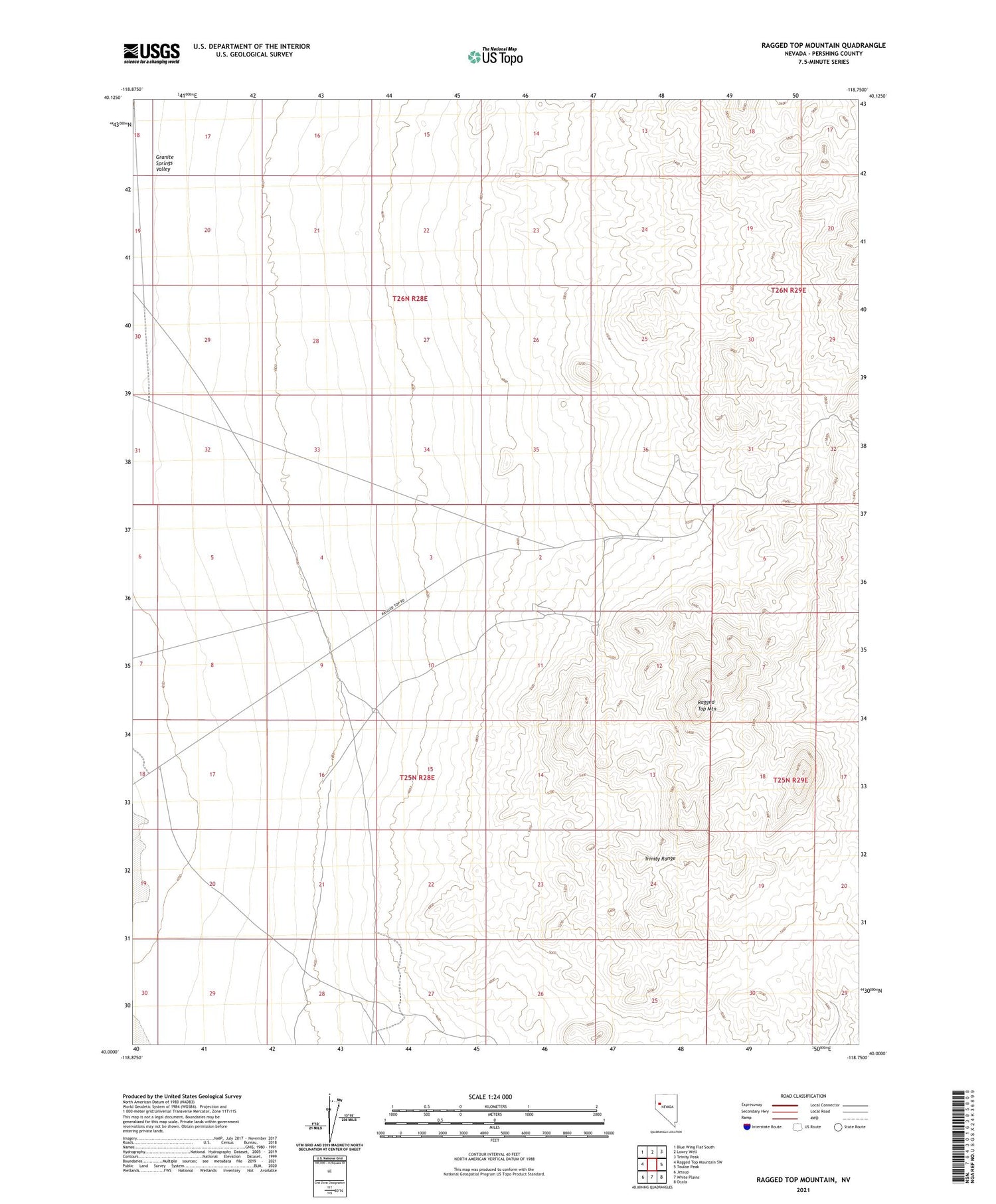 Ragged Top Mountain Nevada US Topo Map Image