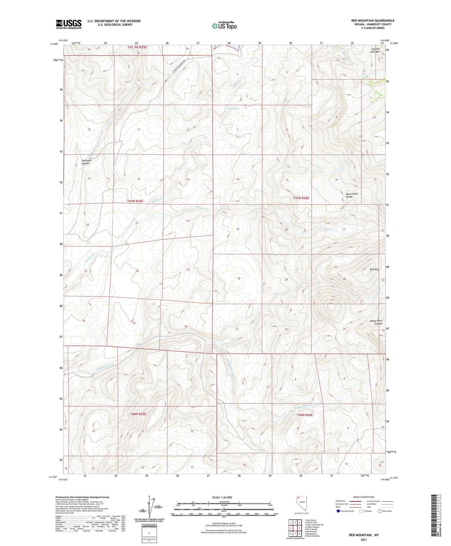 Red Mountain Nevada US Topo Map Image