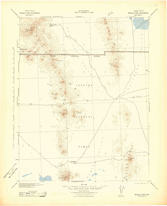 Historic 1942 Reveille Peak Nevada 30'x30' Topo Map Image