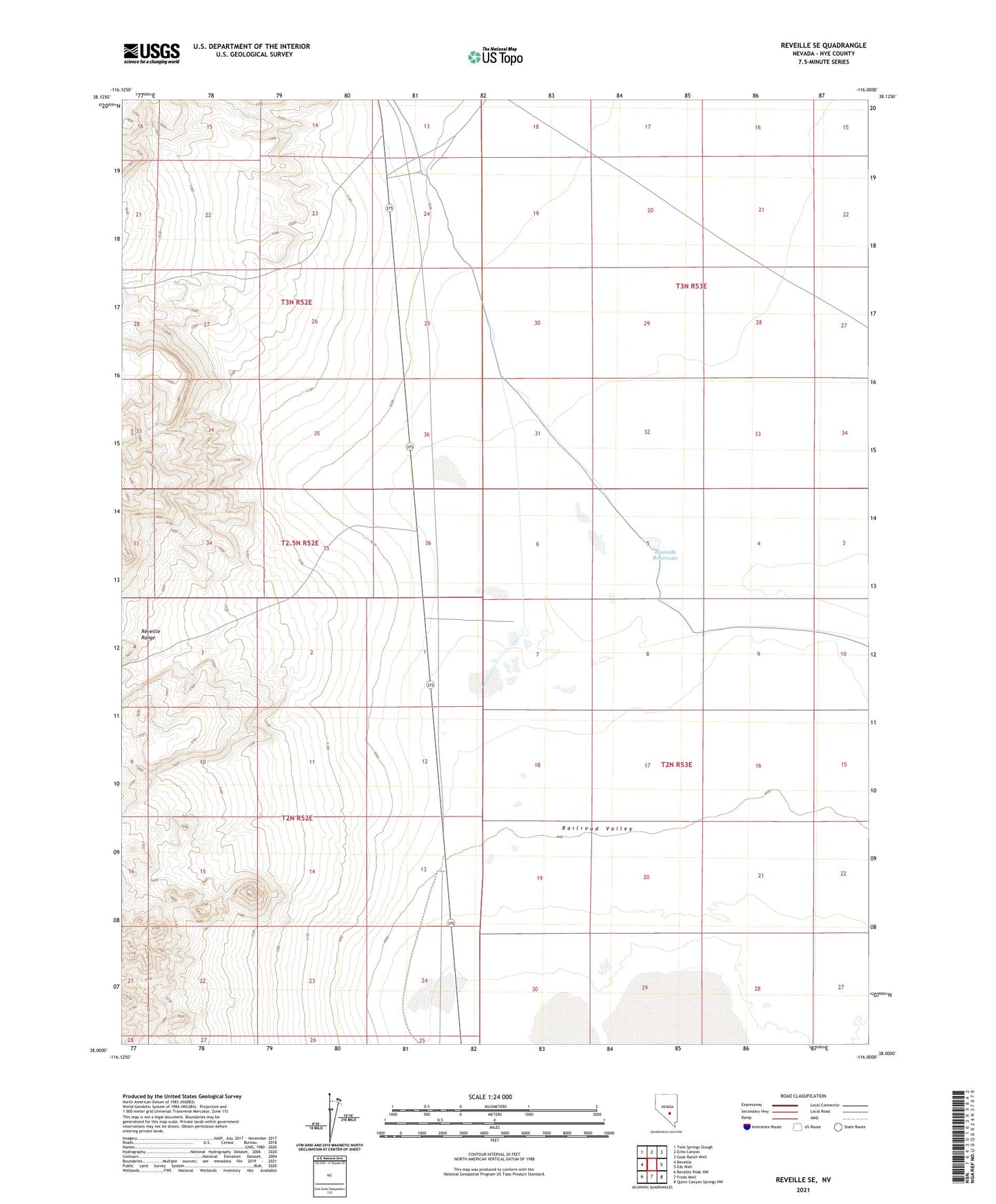Reveille SE Nevada US Topo Map Image