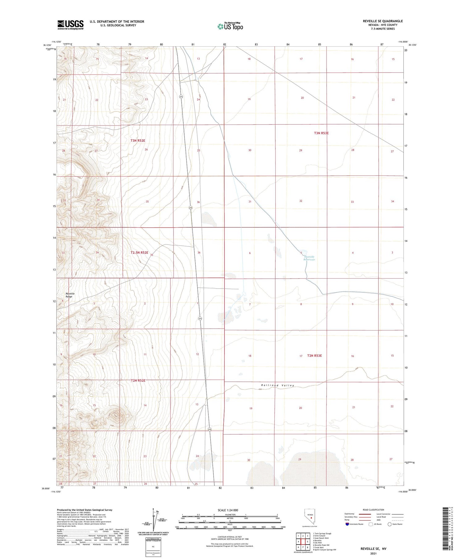 Reveille SE Nevada US Topo Map Image