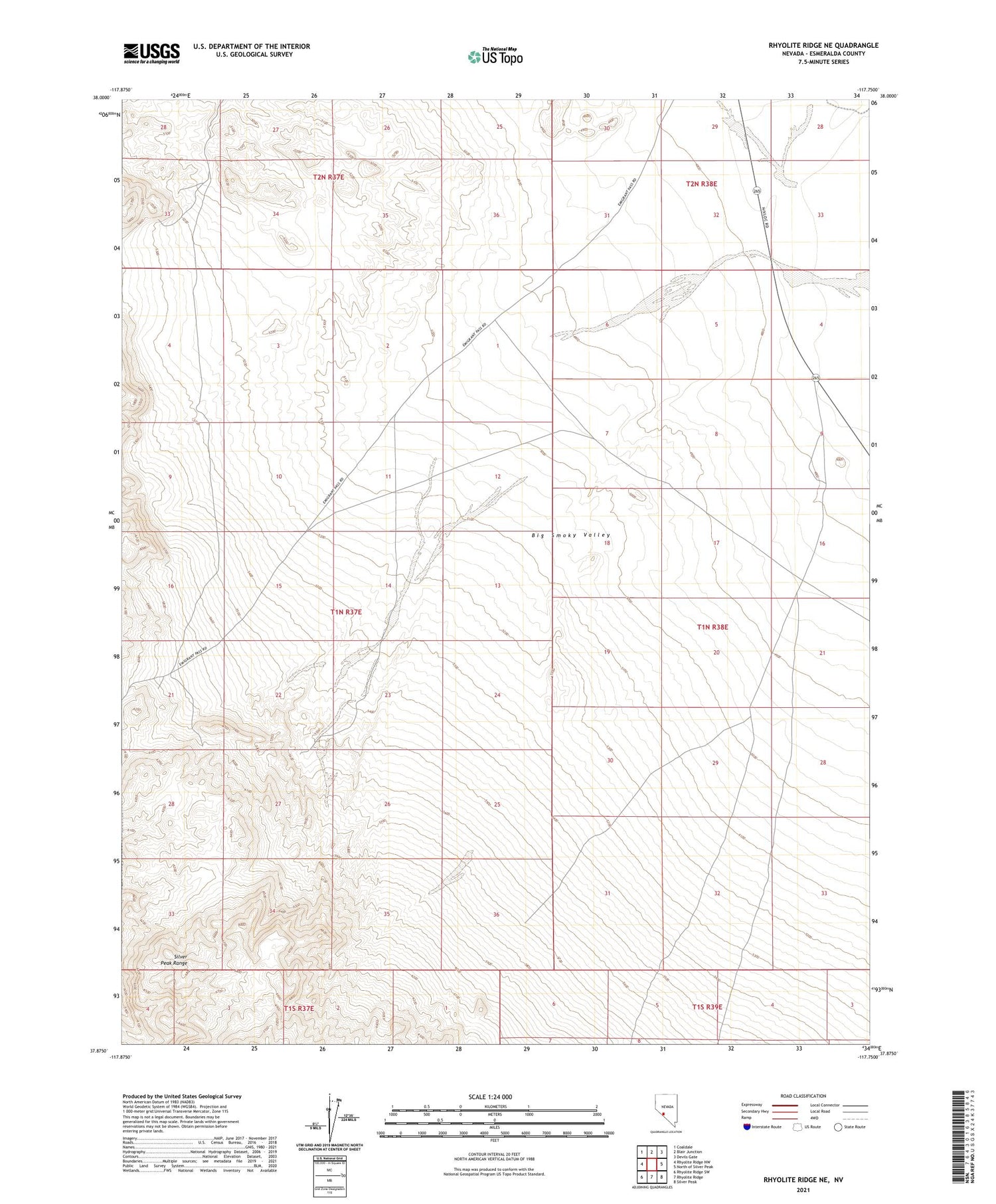 Rhyolite Ridge NE Nevada US Topo Map Image