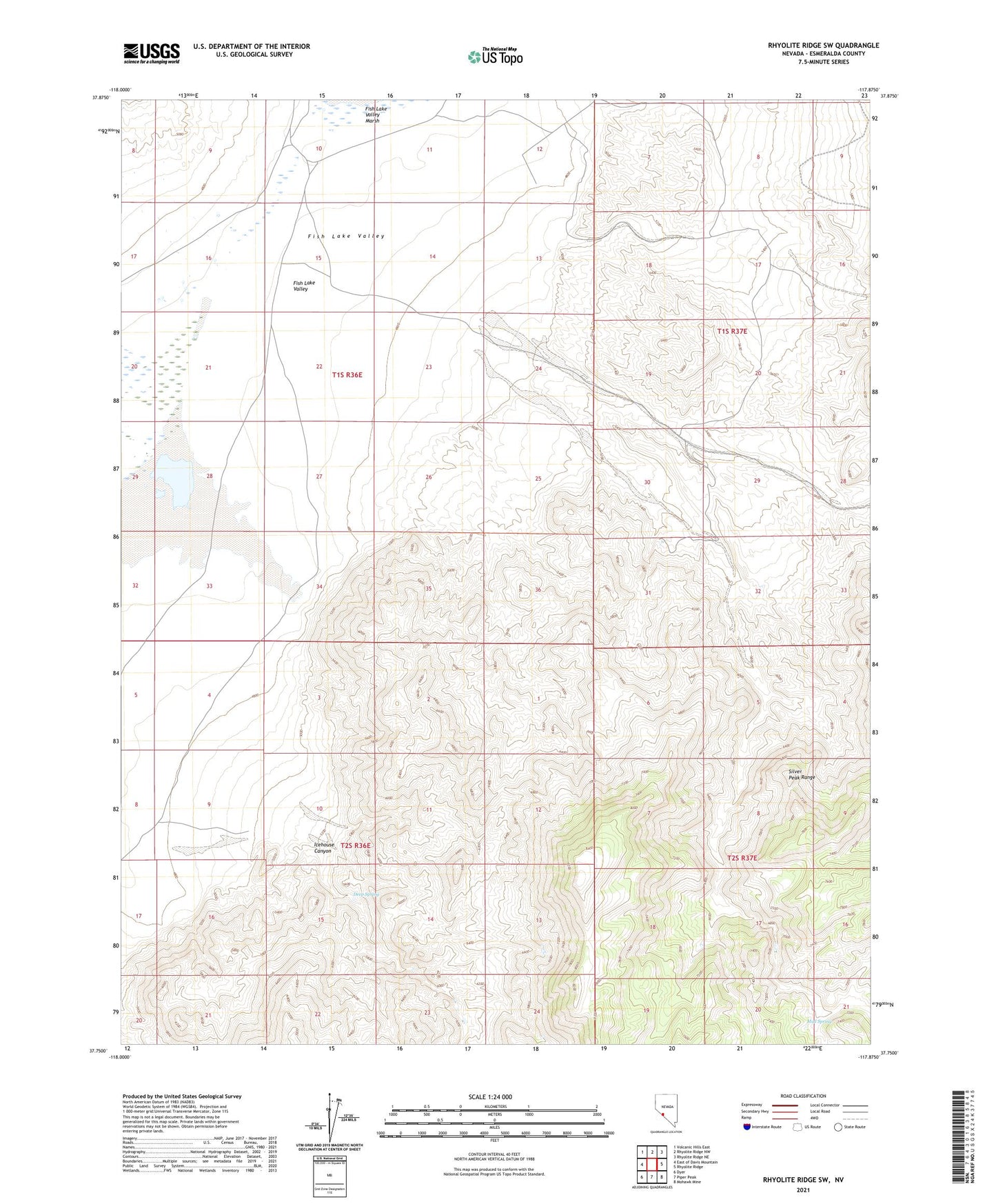 Rhyolite Ridge SW Nevada US Topo Map Image