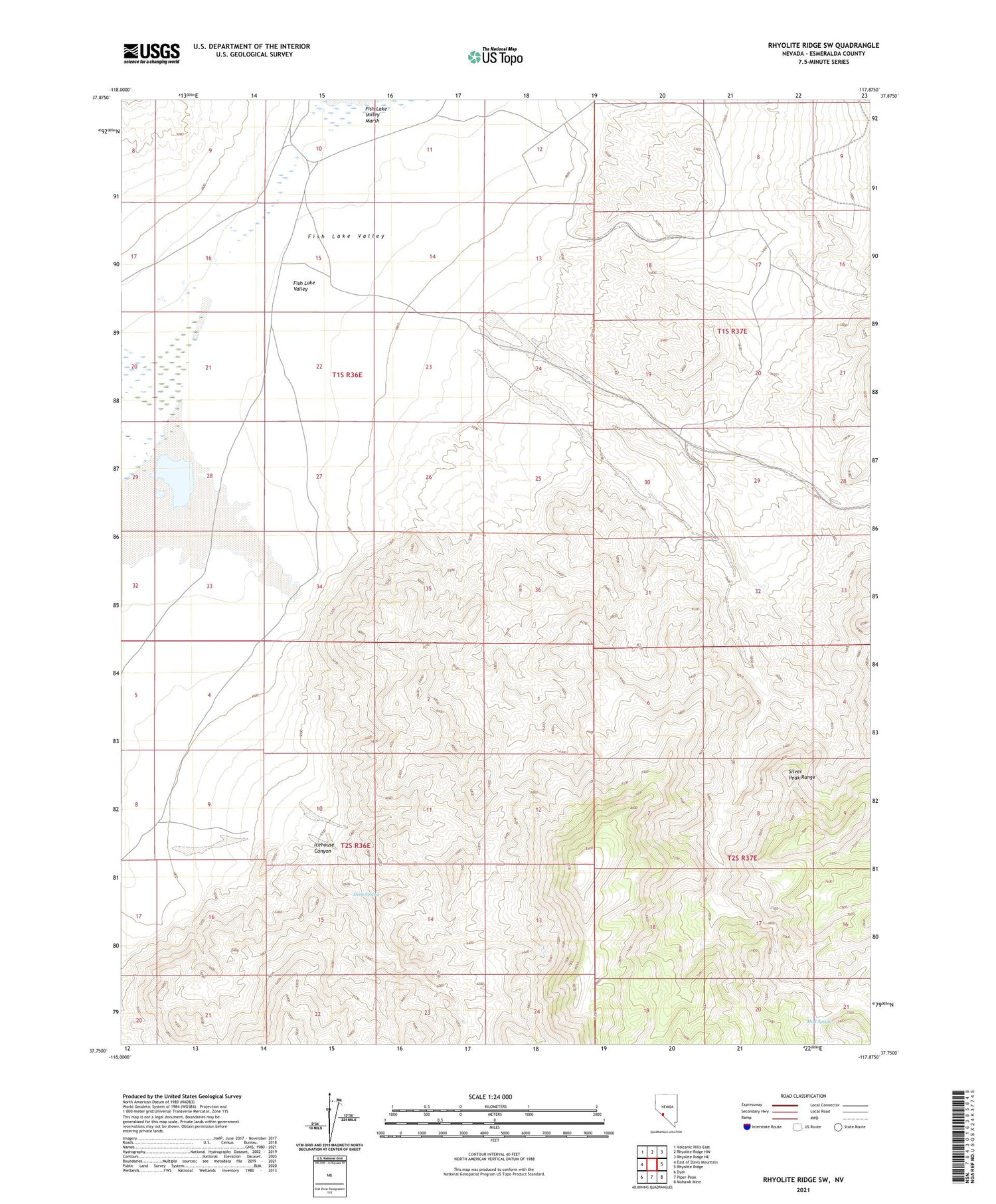 Rhyolite Ridge SW Nevada US Topo Map Image