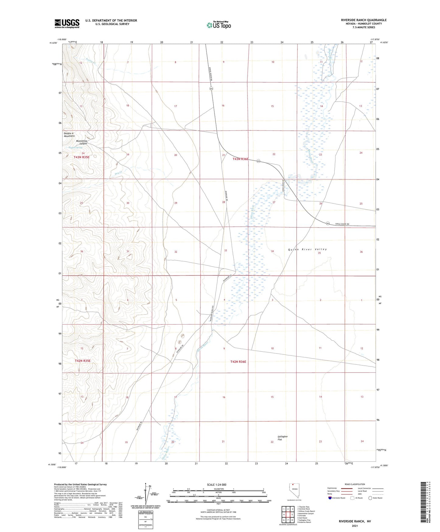 Riverside Ranch Nevada US Topo Map Image