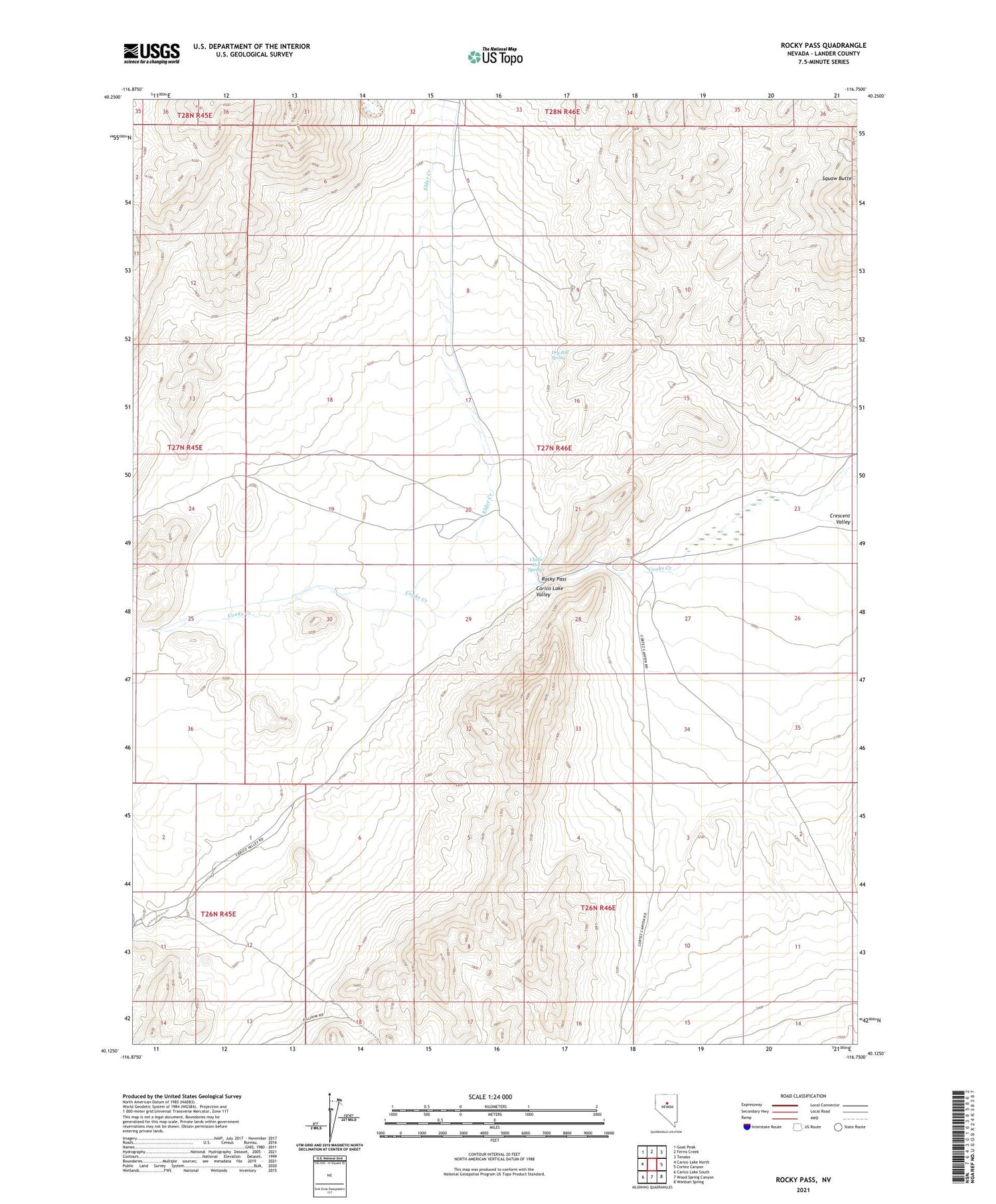 Rocky Pass Nevada US Topo Map Image
