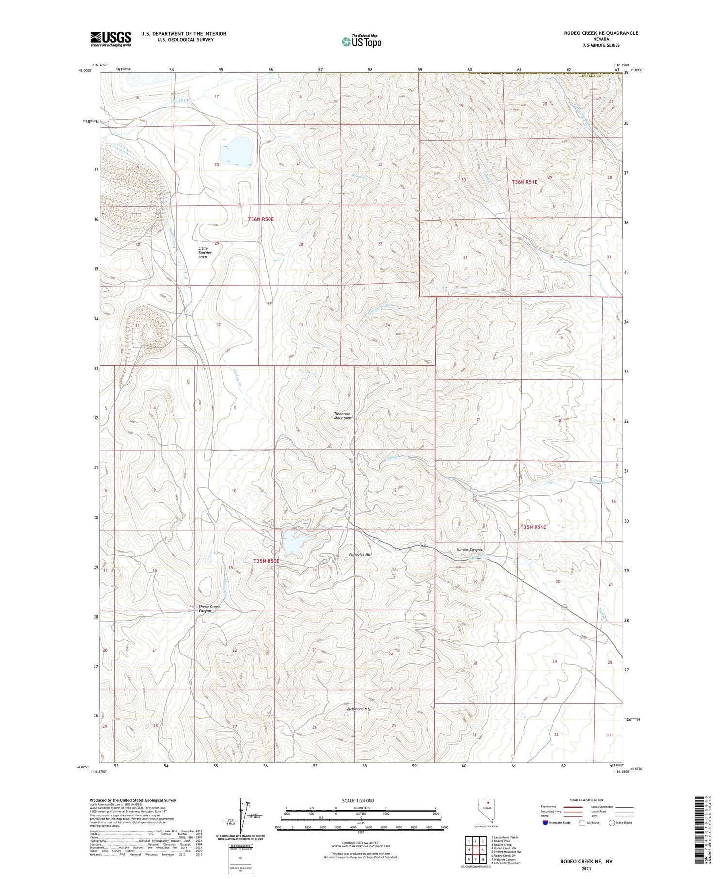 Rodeo Creek NE Nevada US Topo Map Image