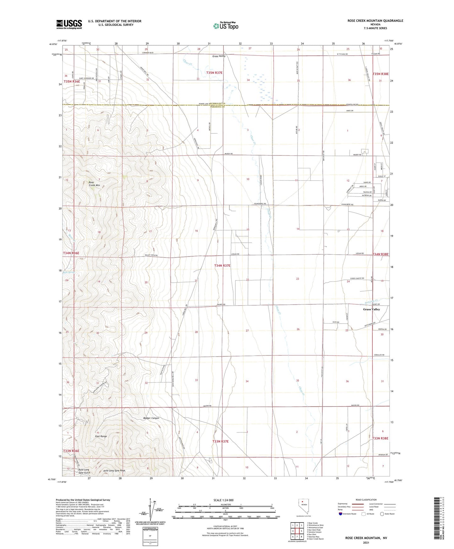 Rose Creek Mountain Nevada US Topo Map Image