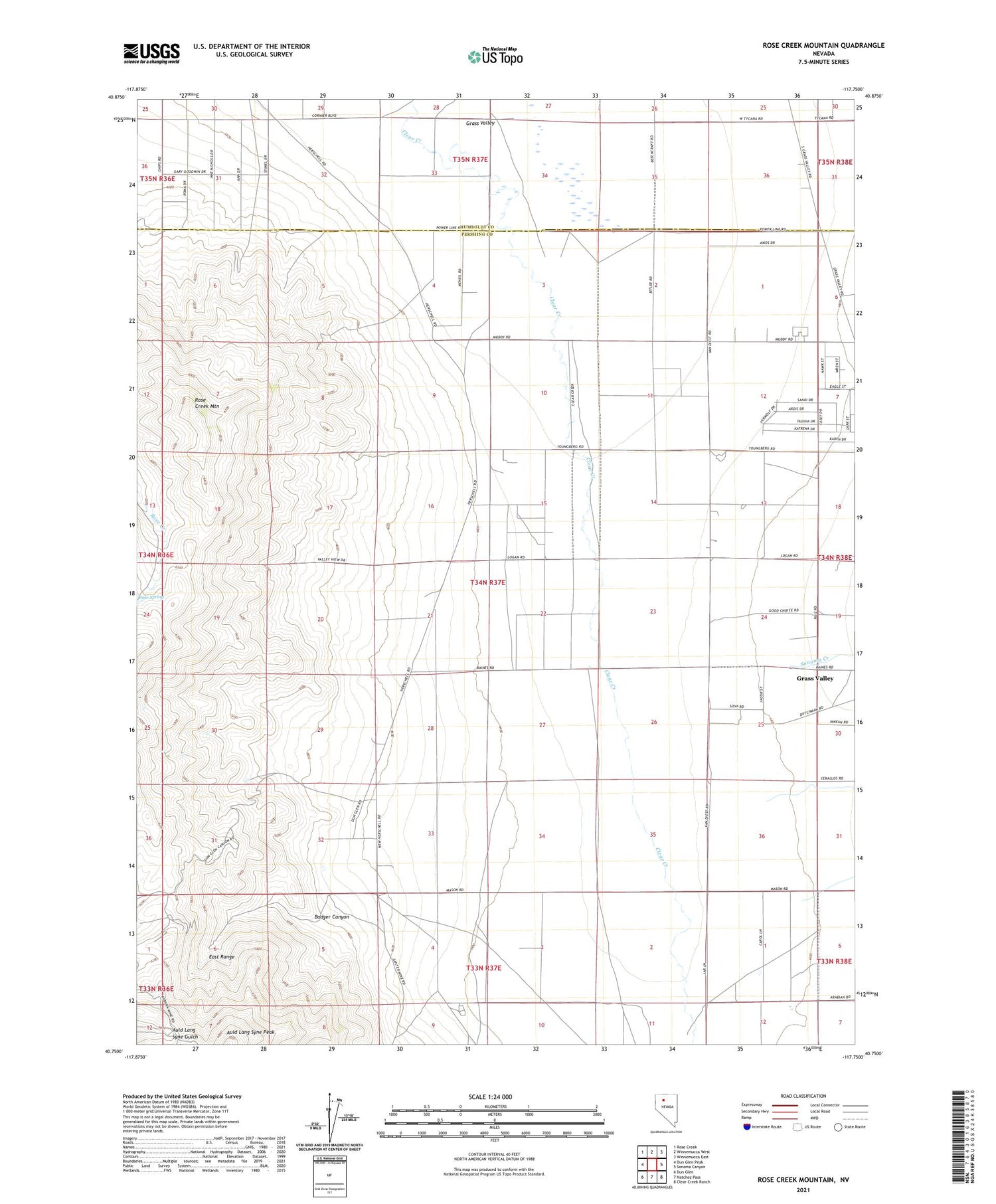 Rose Creek Mountain Nevada US Topo Map Image