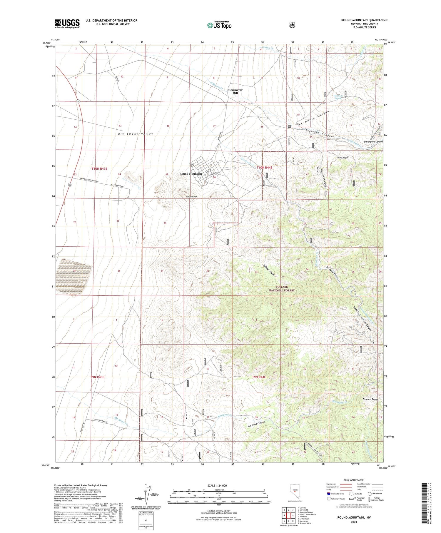 Round Mountain Nevada US Topo Map Image