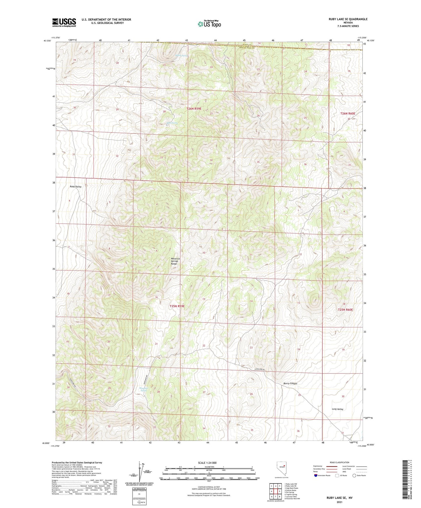 Ruby Lake SE Nevada US Topo Map Image