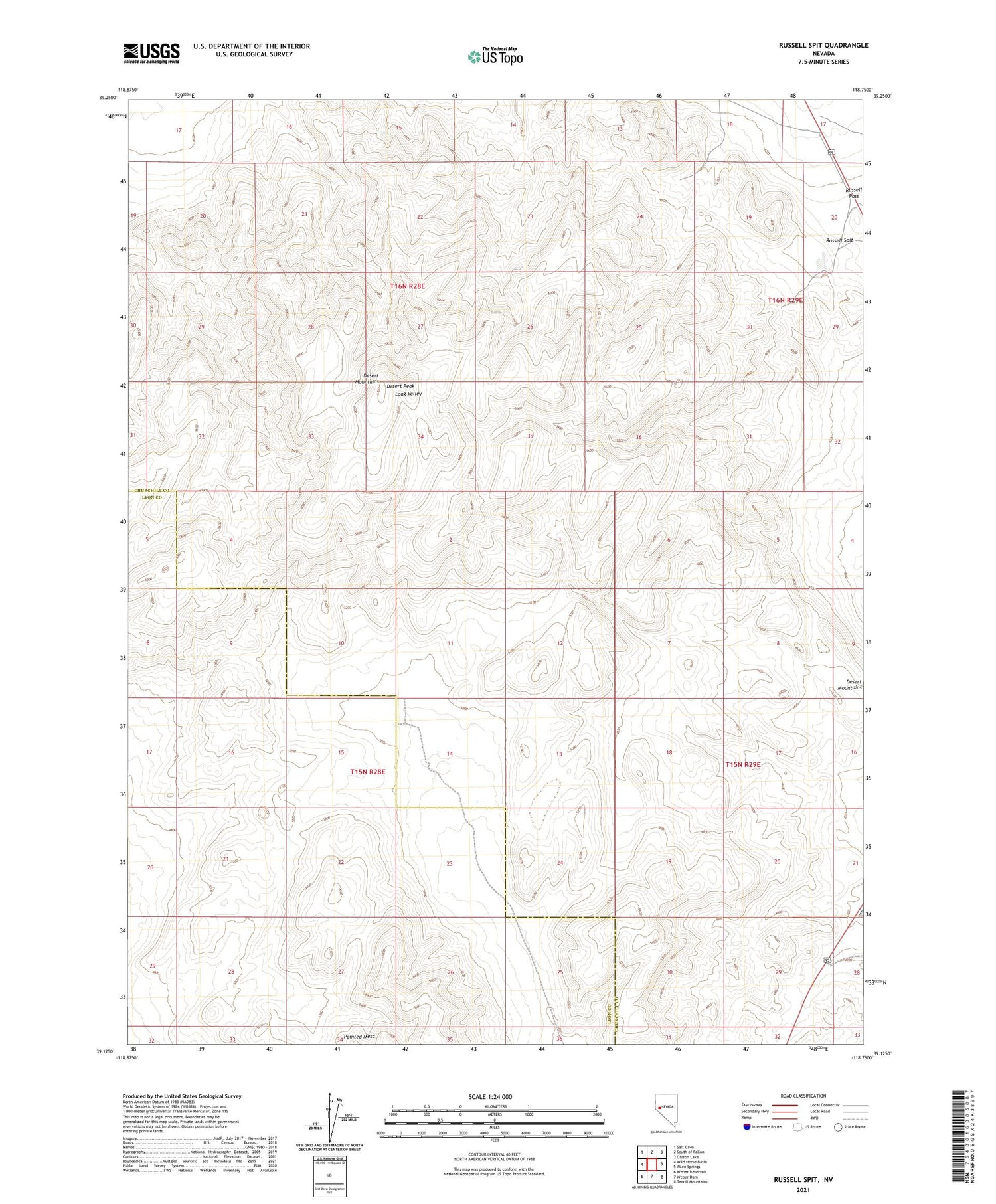 Russell Spit Nevada US Topo Map Image