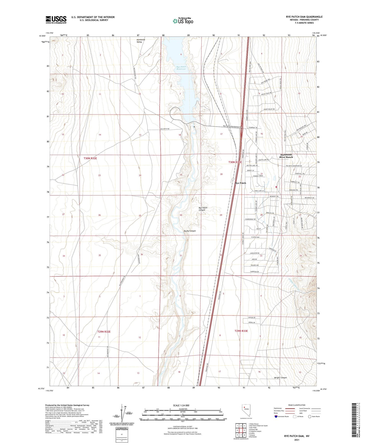 Rye Patch Dam Nevada US Topo Map Image