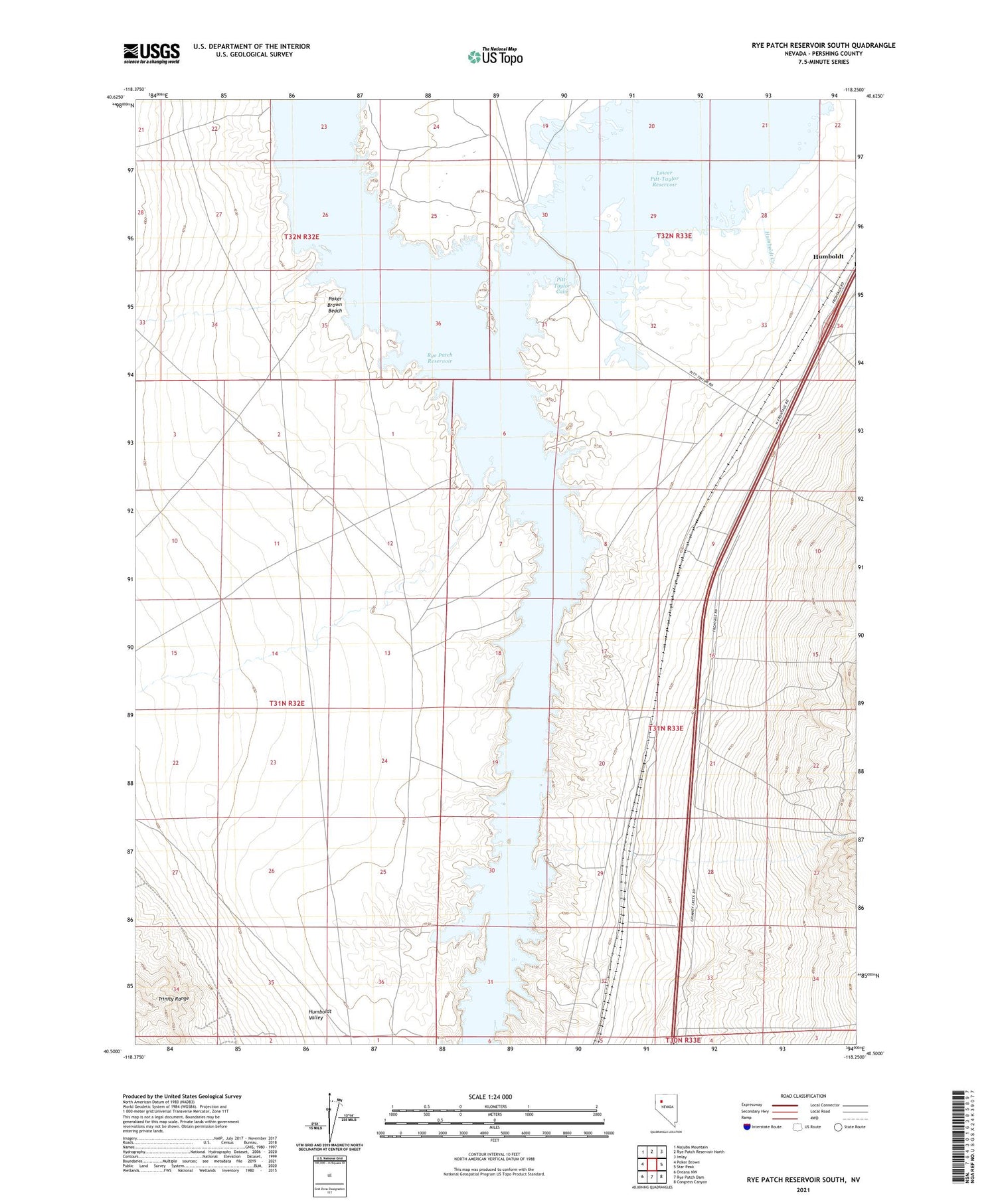 Rye Patch Reservoir South Nevada US Topo Map Image