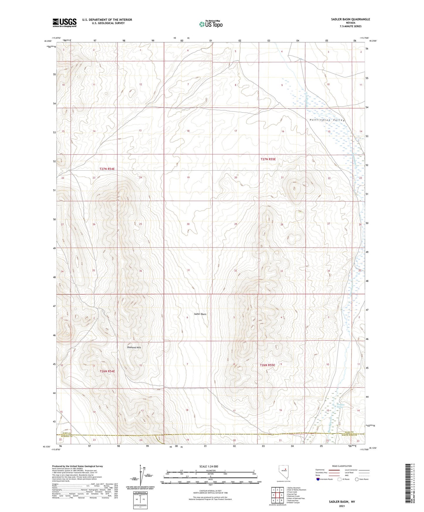 Sadler Basin Nevada US Topo Map Image