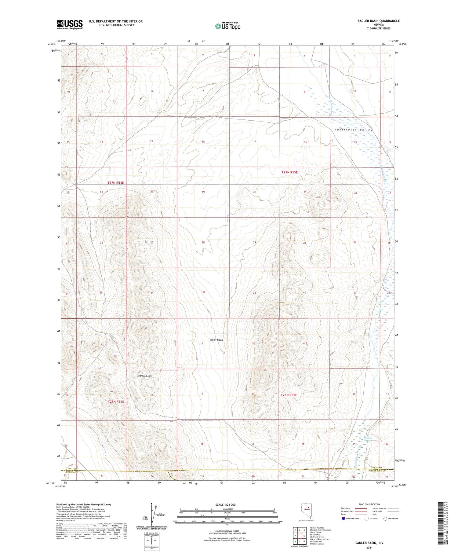 Sadler Basin Nevada US Topo Map Image