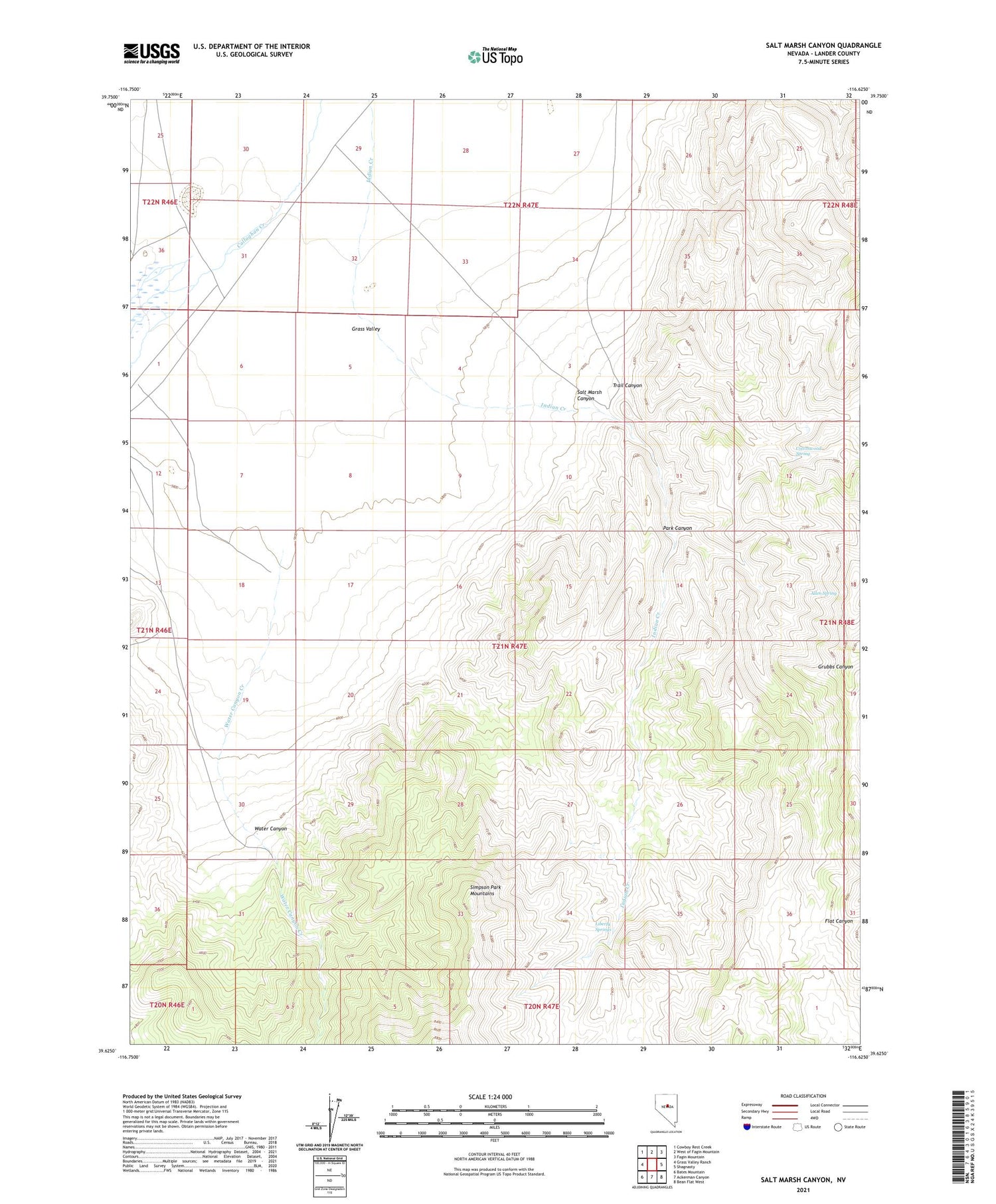 Salt Marsh Canyon Nevada US Topo Map Image