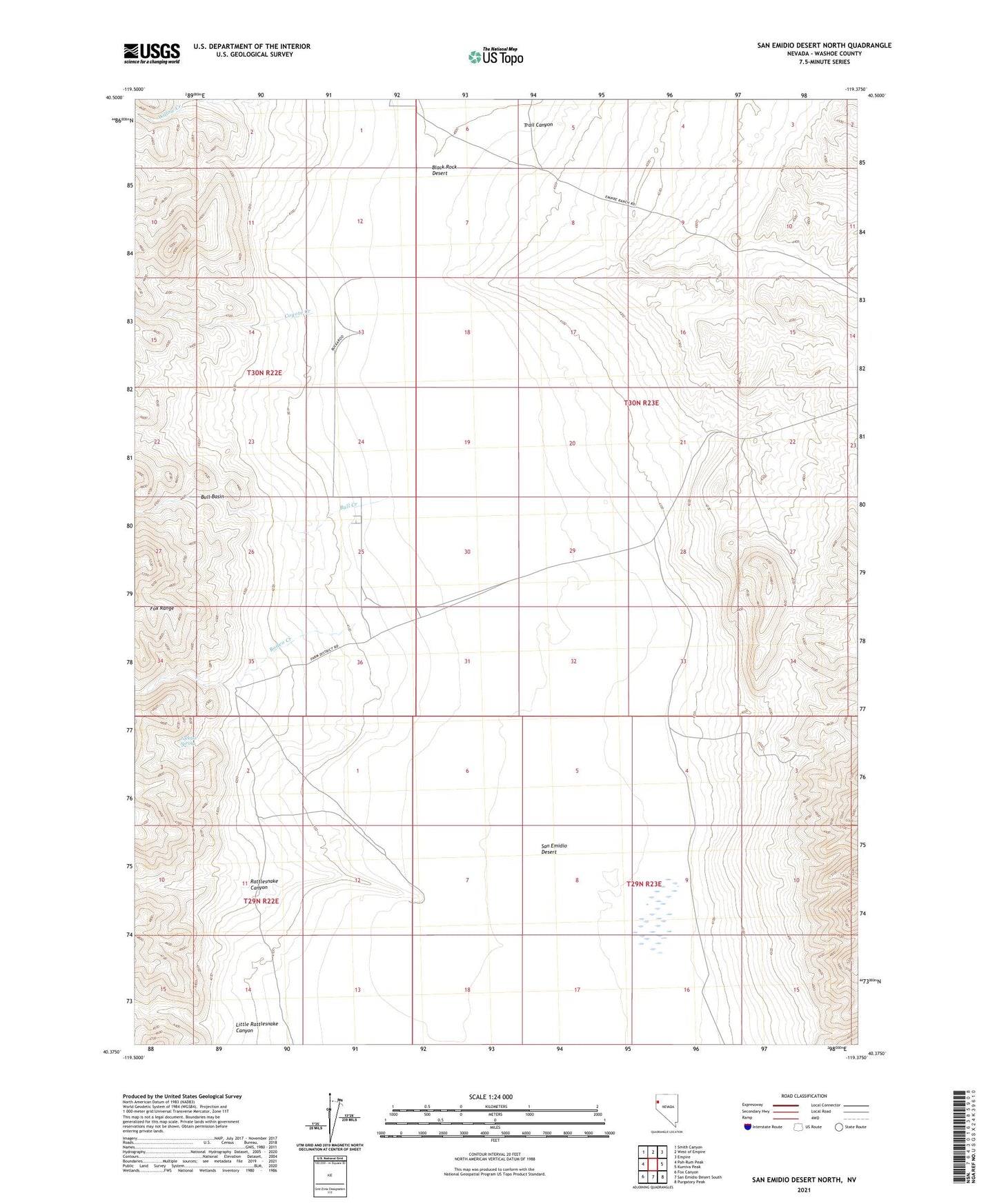 San Emidio Desert North Nevada US Topo Map Image