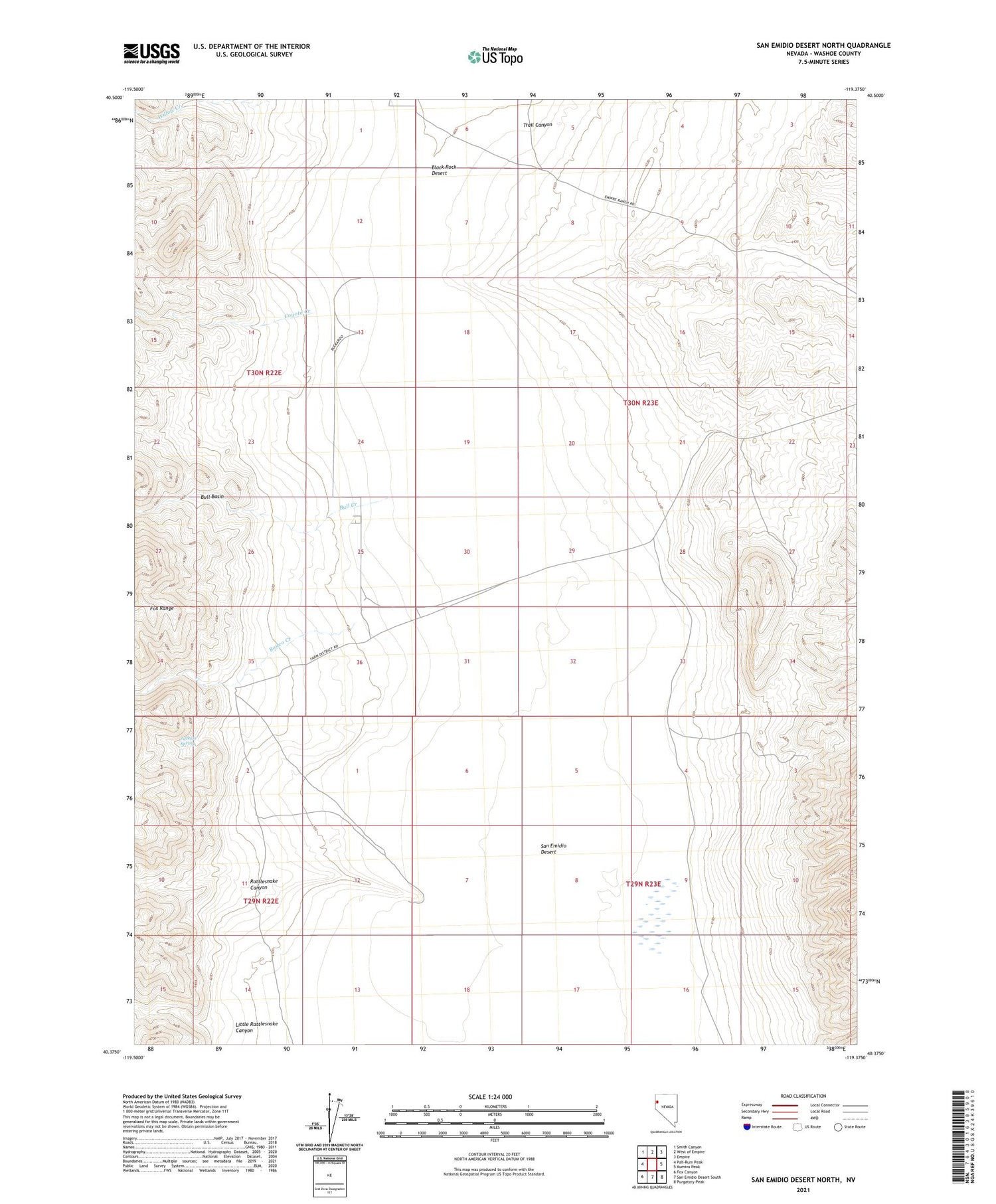San Emidio Desert North Nevada US Topo Map Image
