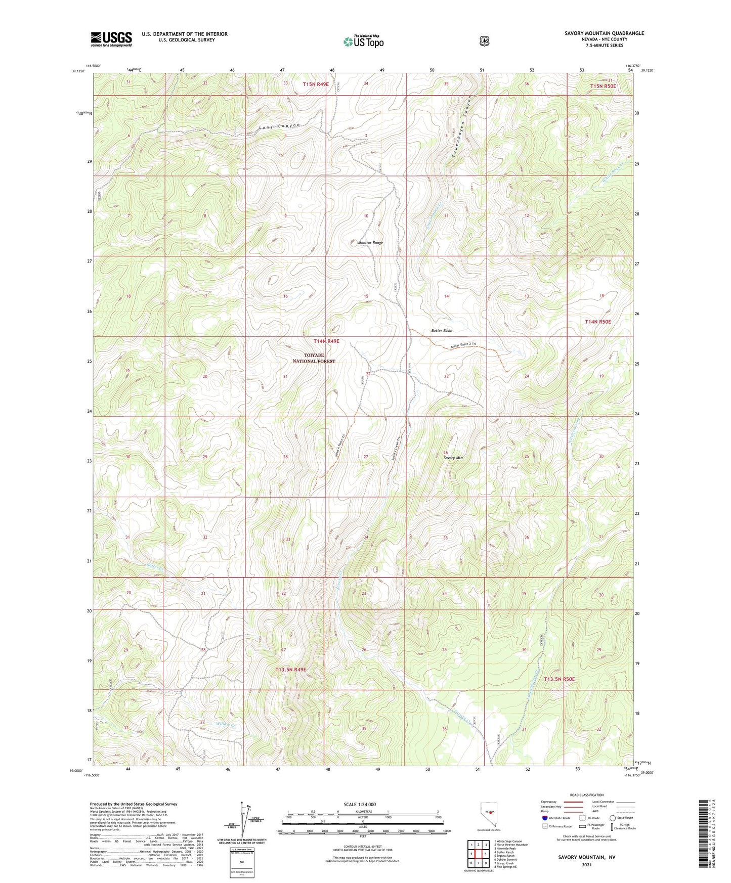 Savory Mountain Nevada US Topo Map Image