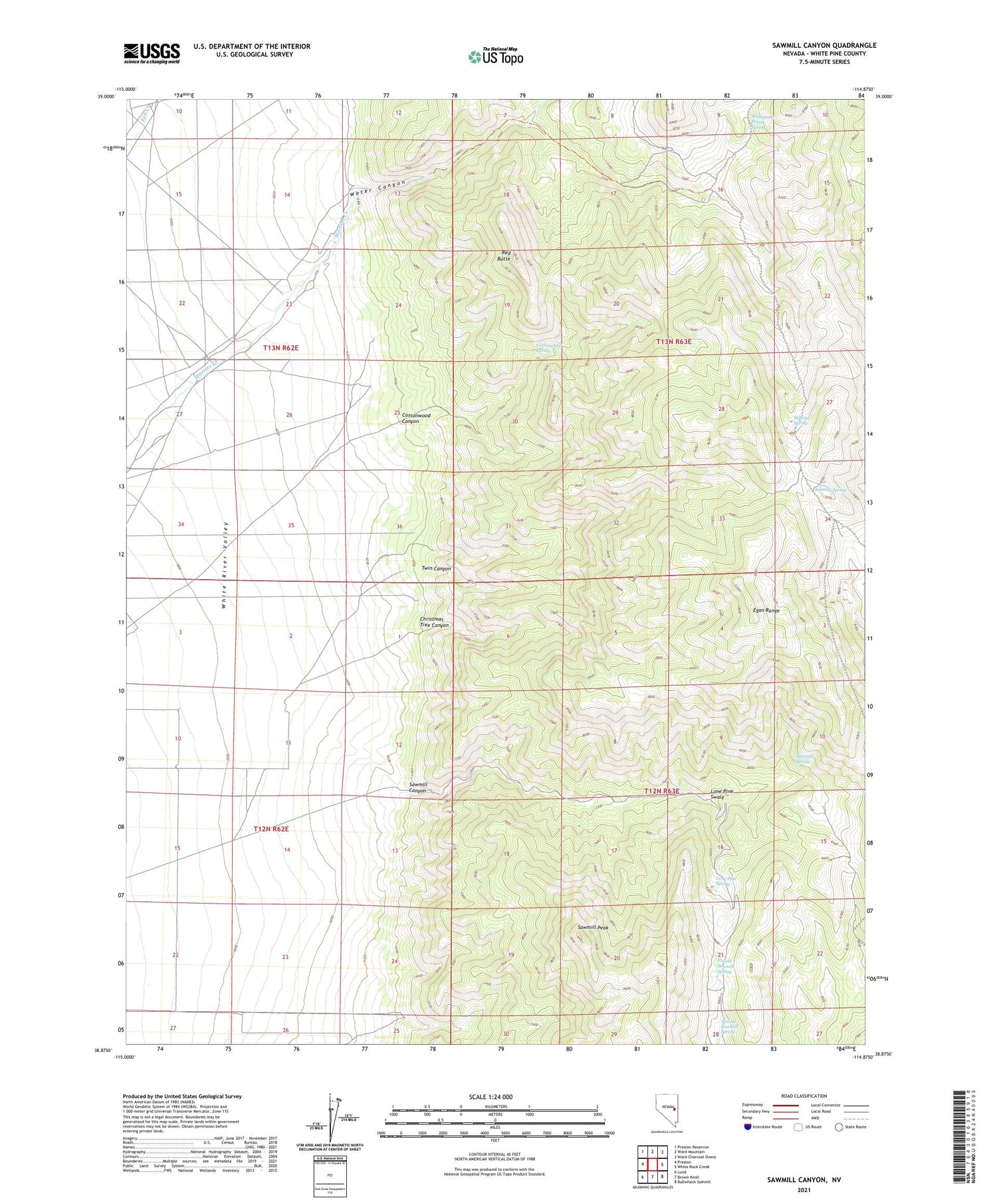 Sawmill Canyon Nevada US Topo Map Image