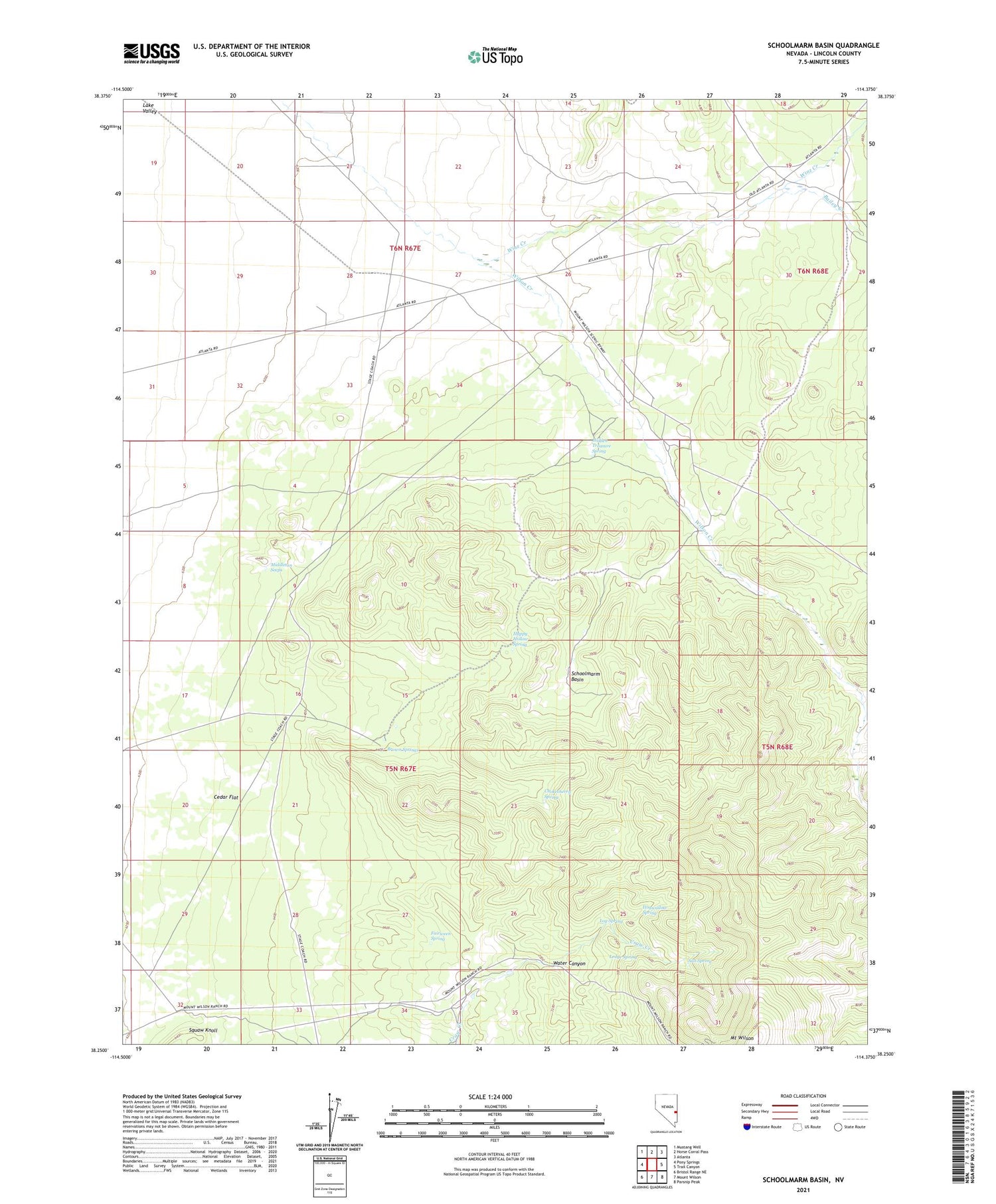 Schoolmarm Basin Nevada US Topo Map Image