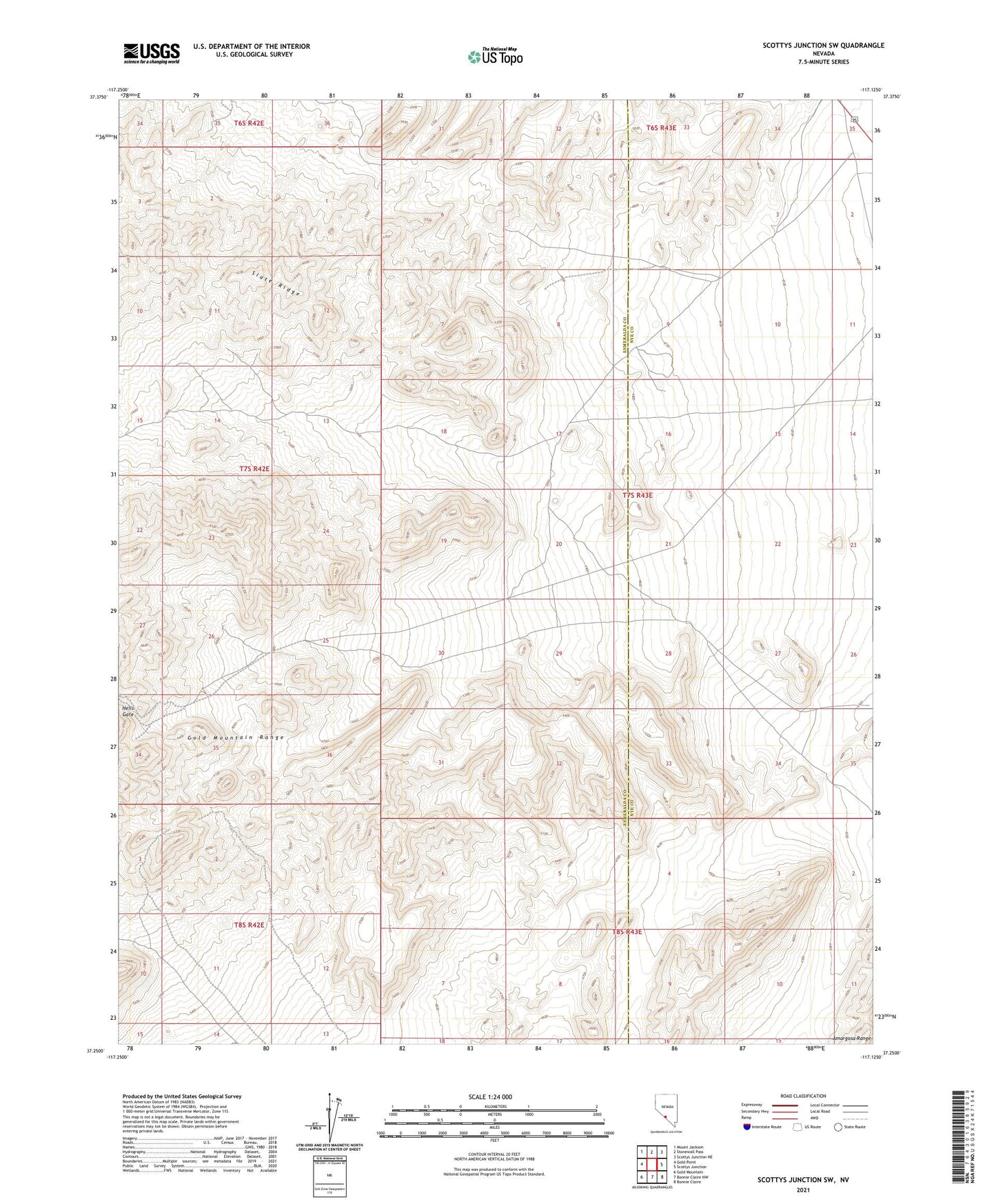 Scottys Junction SW Nevada US Topo Map Image