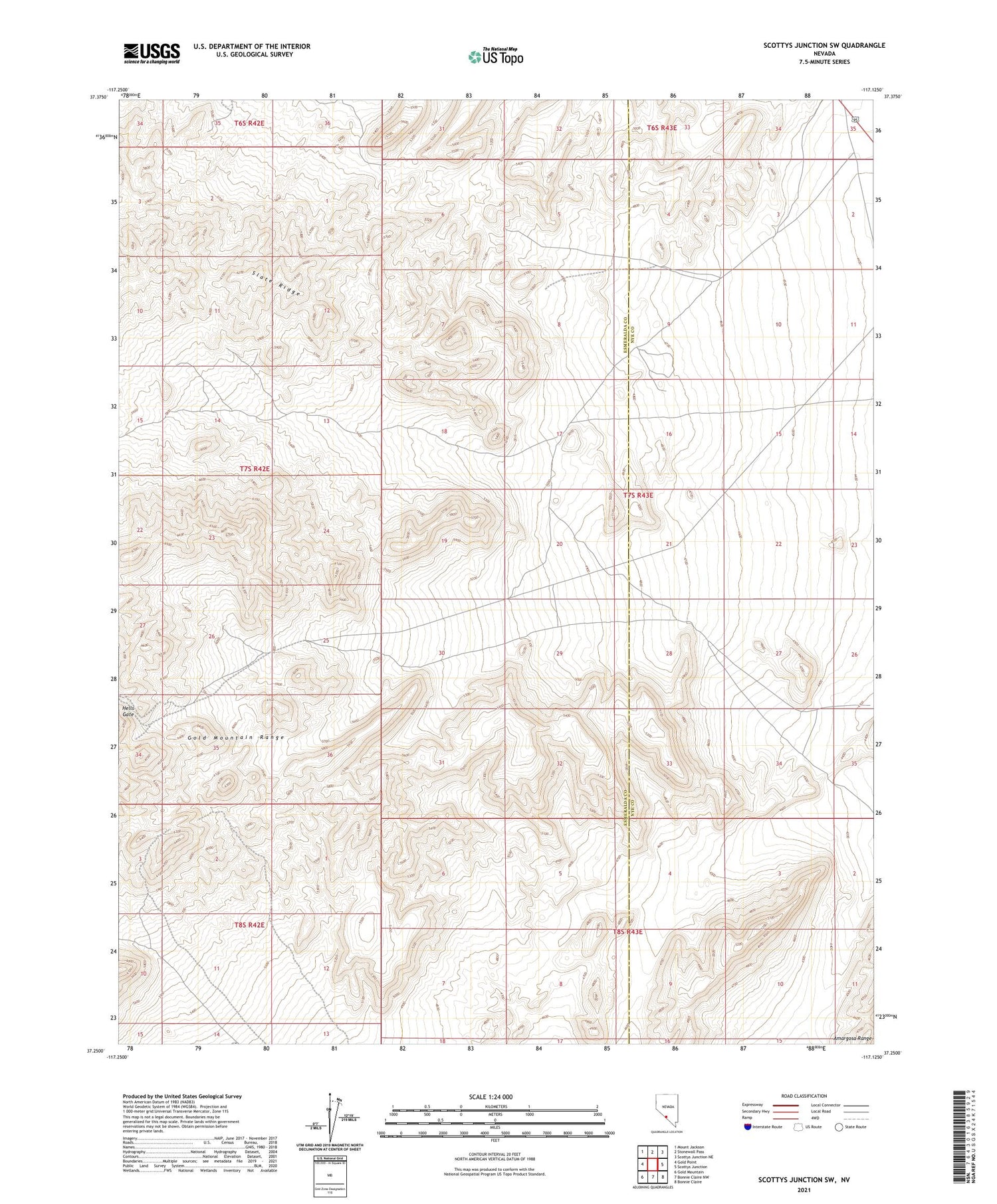 Scottys Junction SW Nevada US Topo Map Image