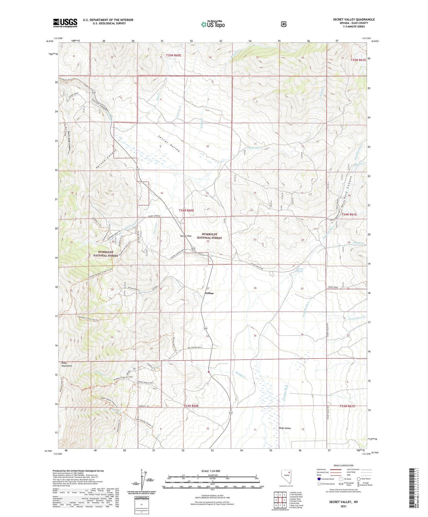 Secret Valley Nevada US Topo Map Image