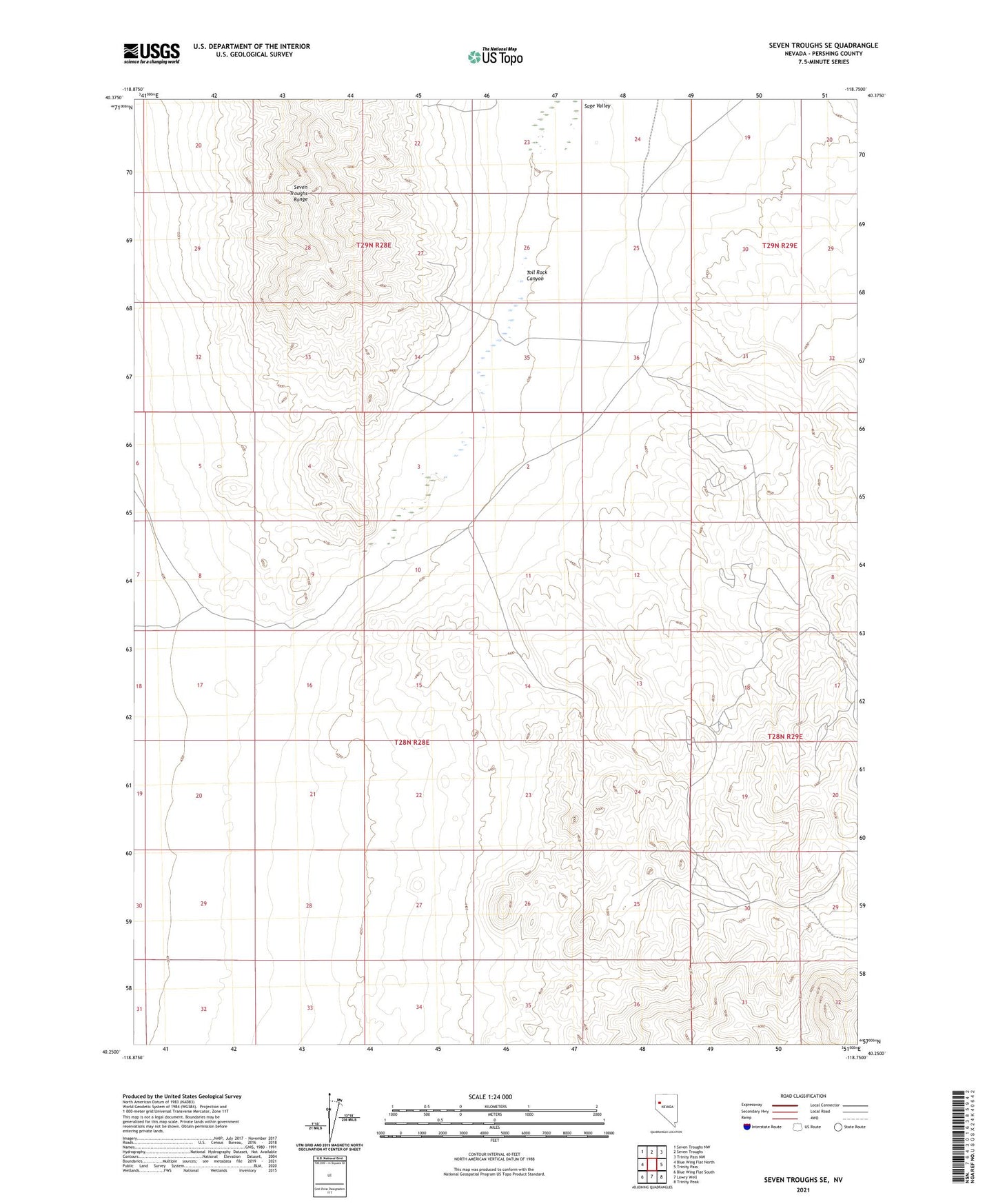 Seven Troughs SE Nevada US Topo Map Image