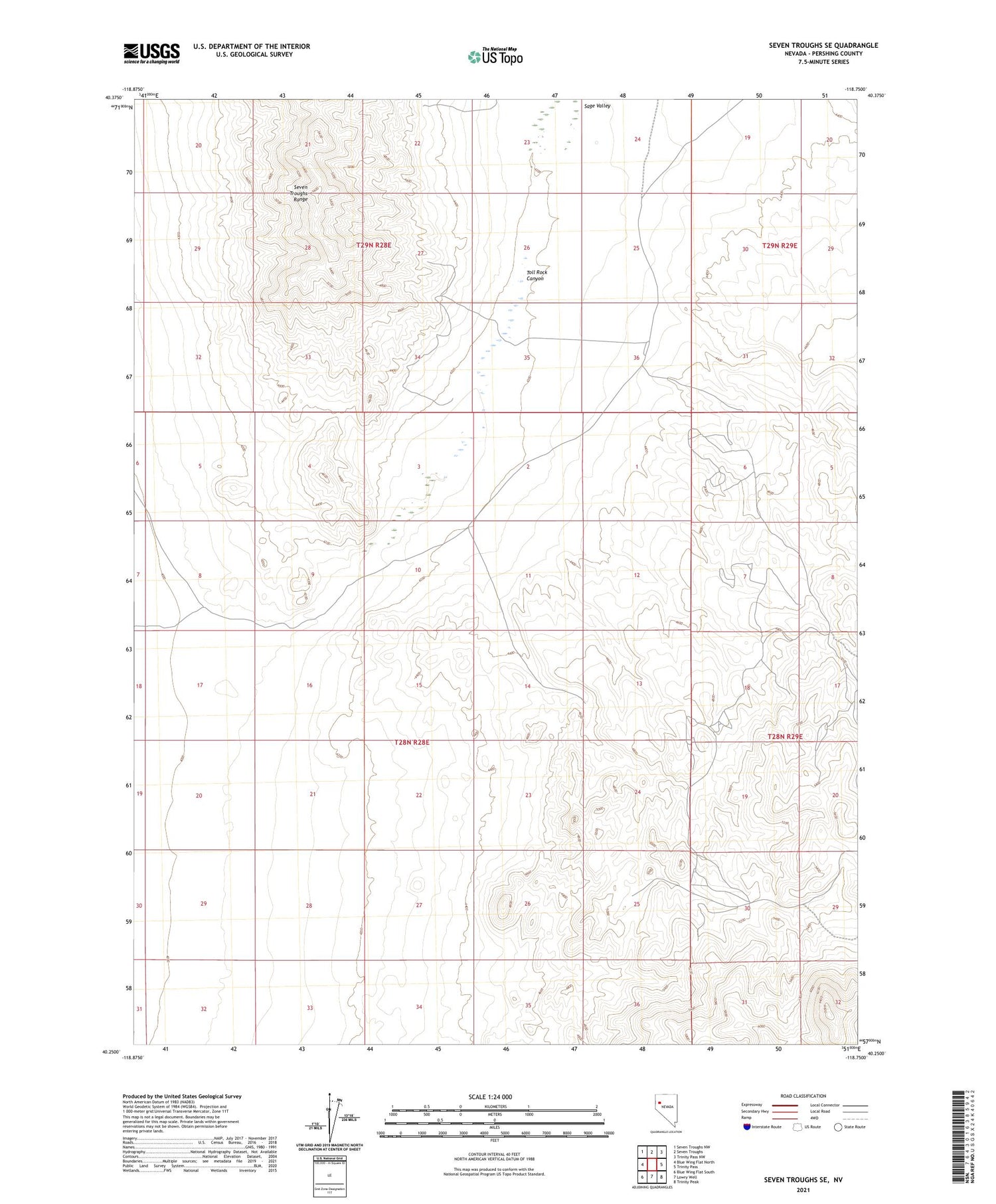 Seven Troughs SE Nevada US Topo Map Image