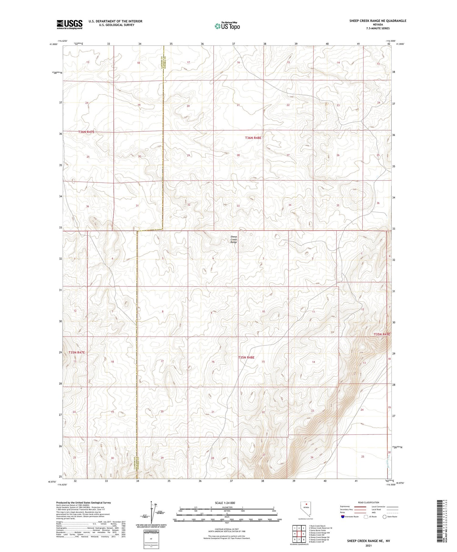 Sheep Creek Range NE Nevada US Topo Map Image