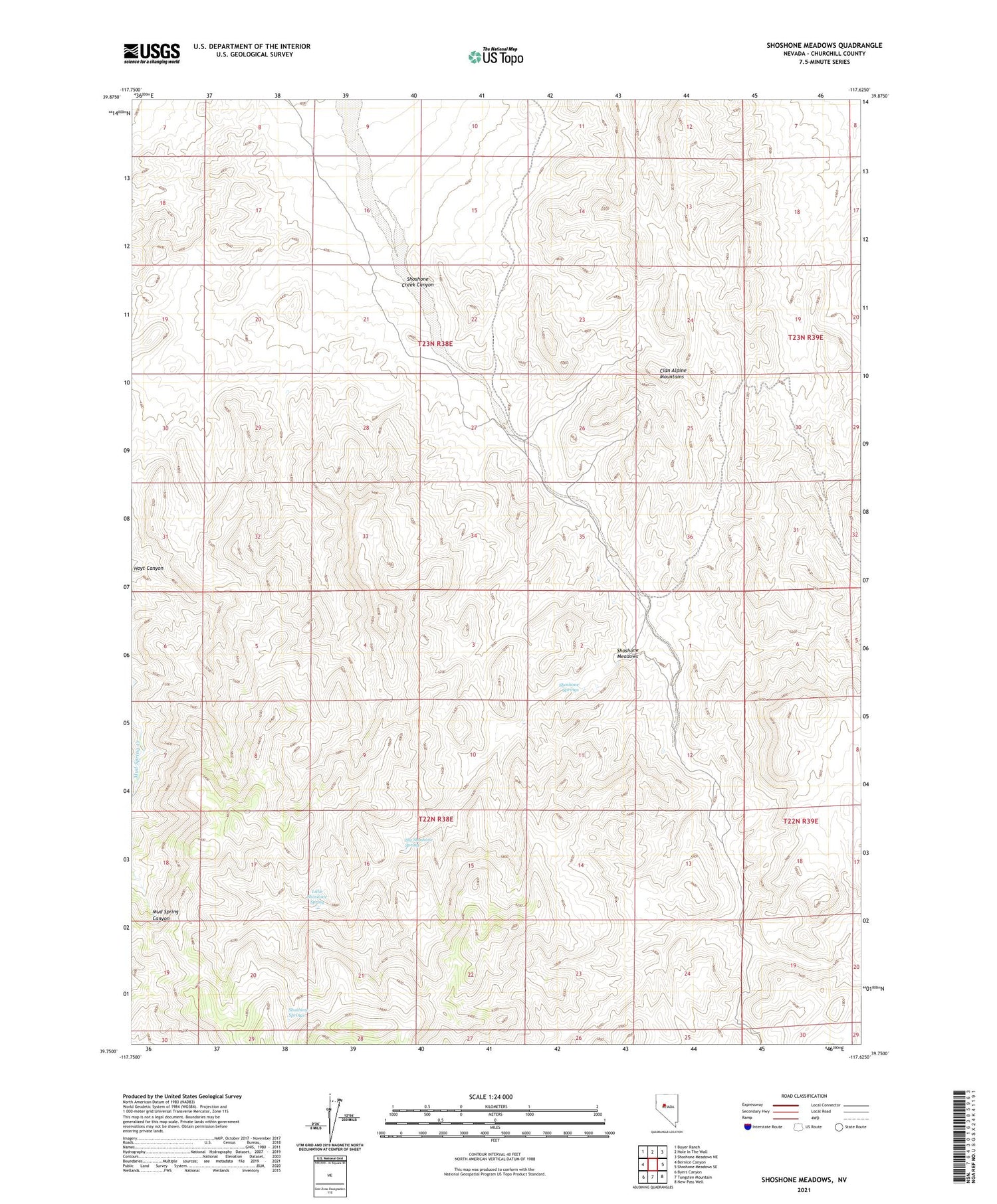 Shoshone Meadows Nevada US Topo Map Image