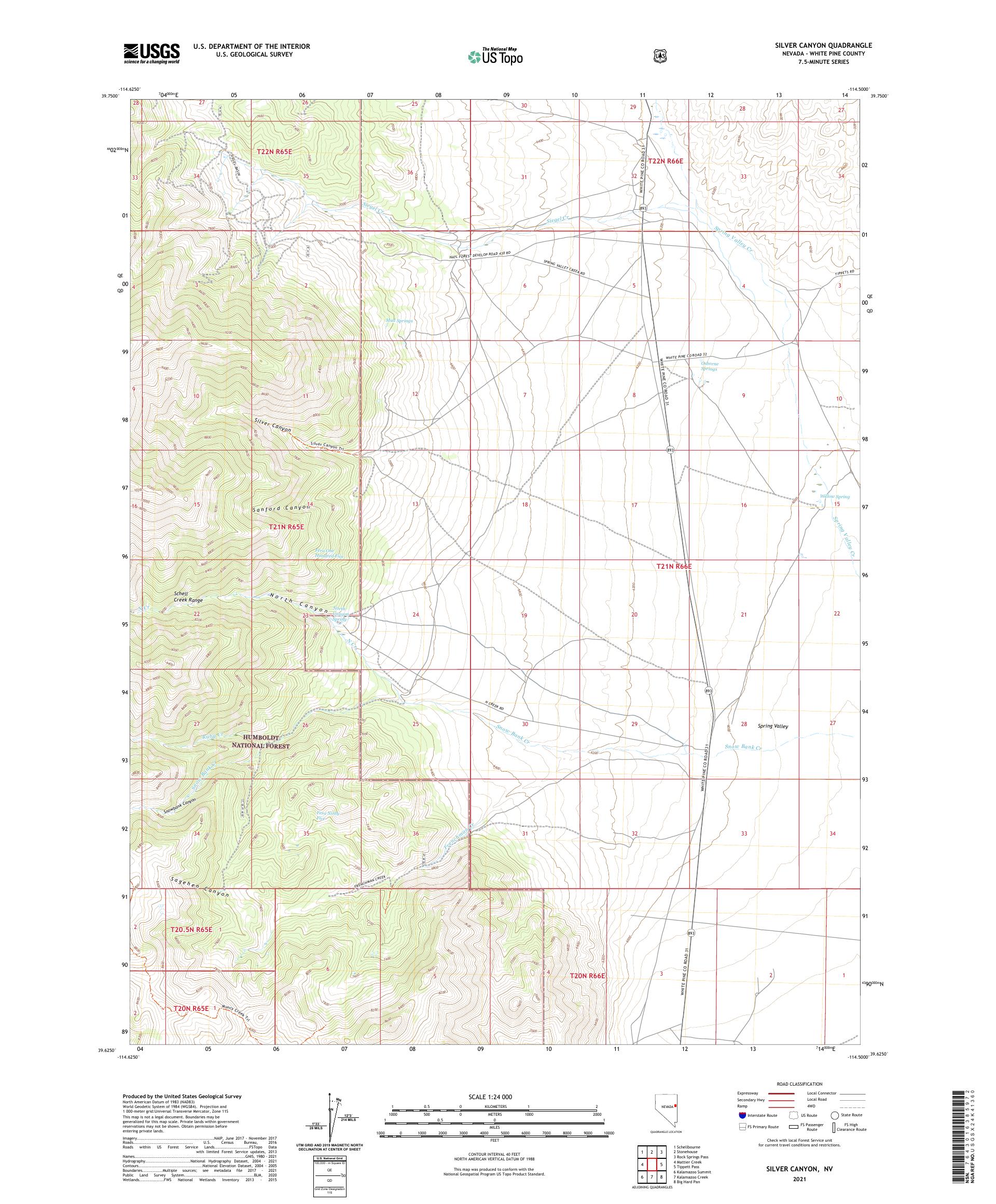 Silver Canyon Nevada US Topo Map – MyTopo Map Store