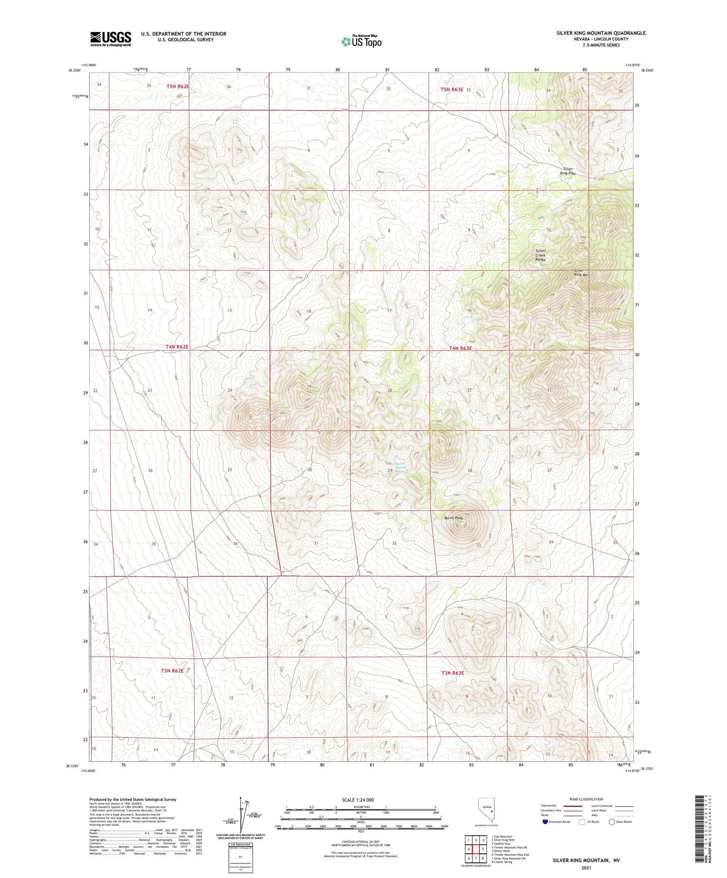Silver King Mountain Nevada US Topo Map Image