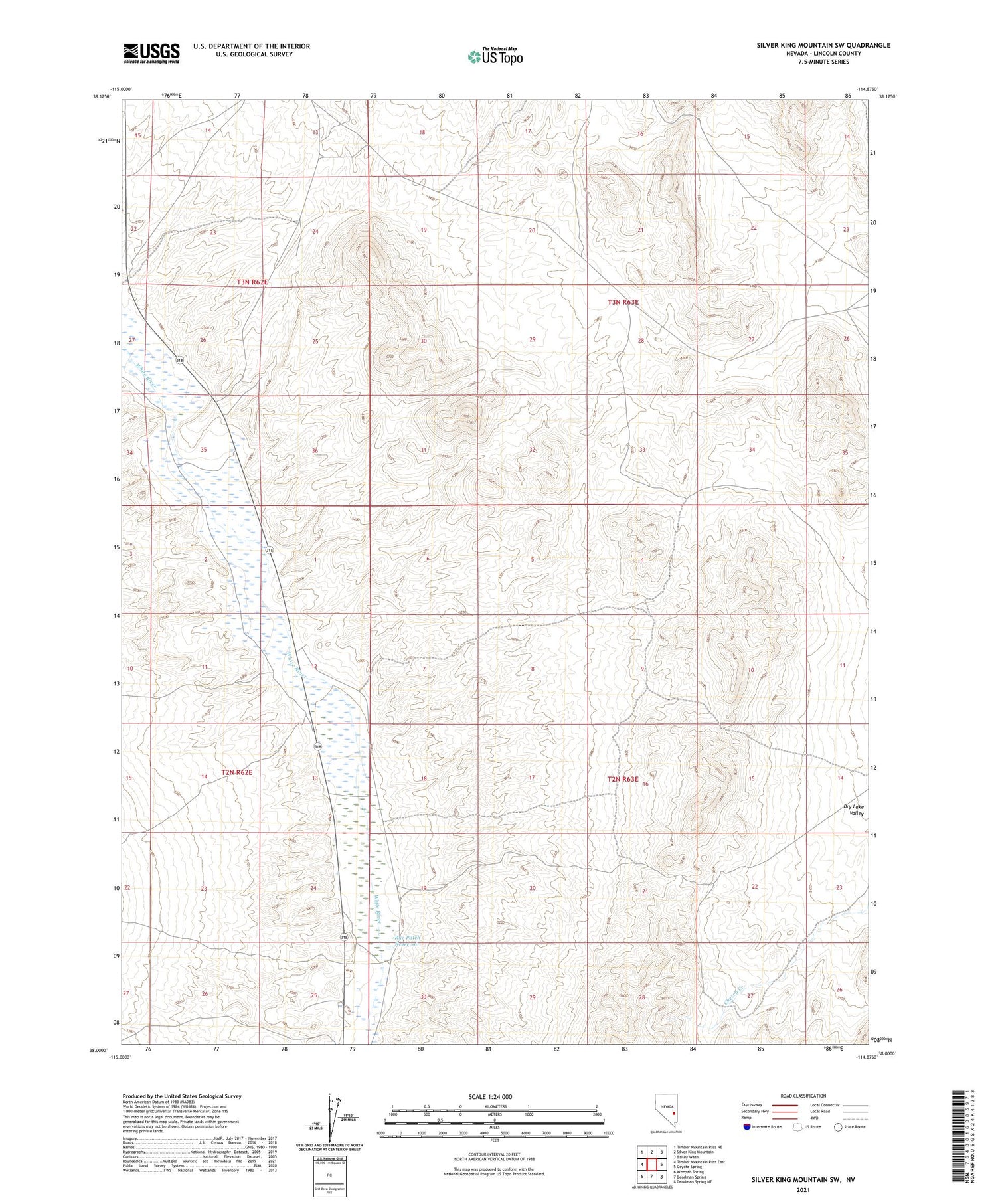 Silver King Mountain SW Nevada US Topo Map Image