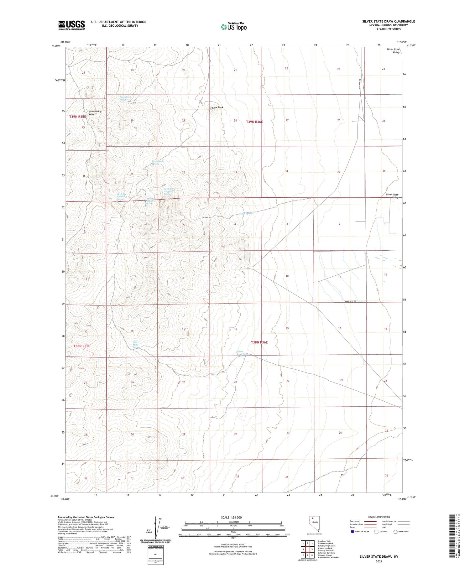 Silver State Draw Nevada US Topo Map Image