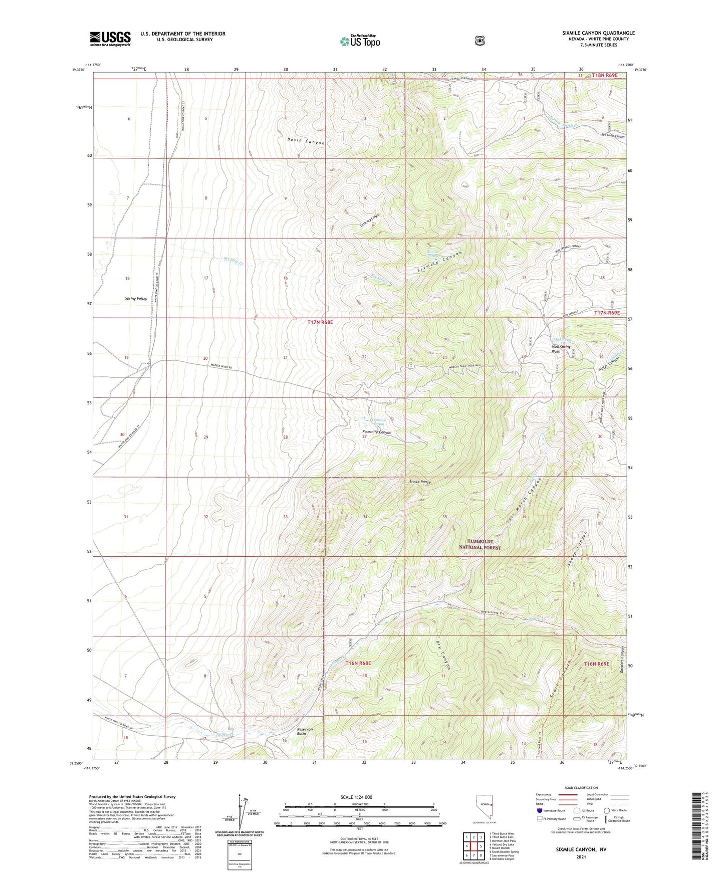 Sixmile Canyon Nevada US Topo Map Image