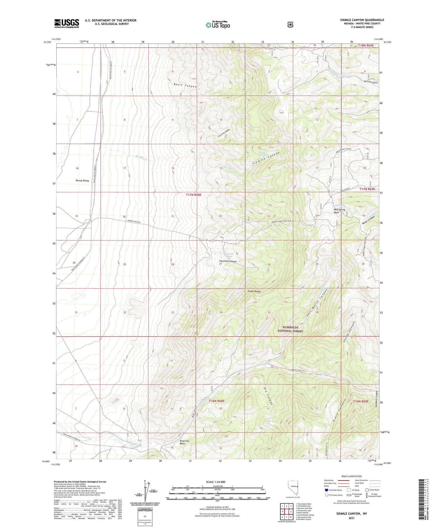 Sixmile Canyon Nevada US Topo Map Image