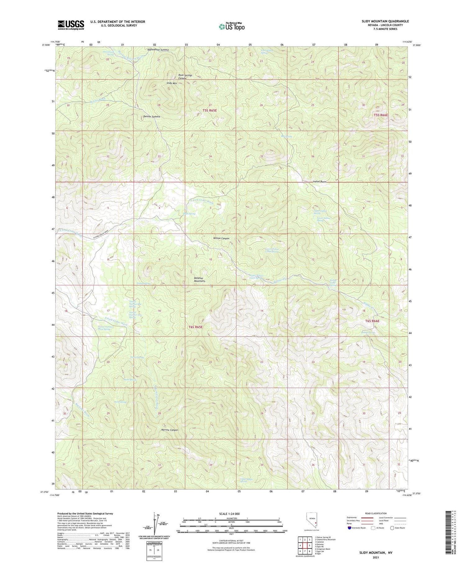 Slidy Mountain Nevada US Topo Map Image