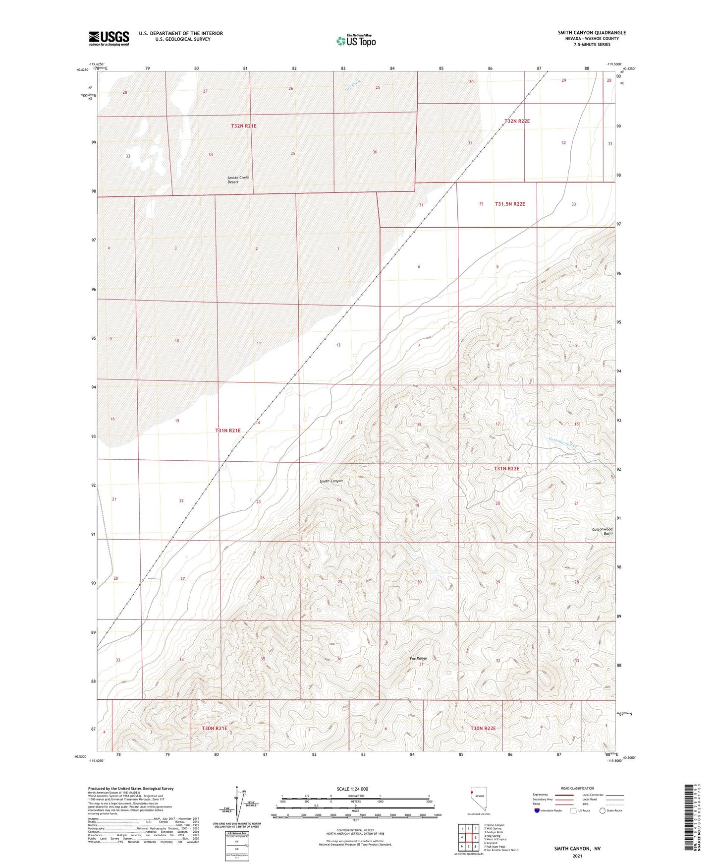 Smith Canyon Nevada US Topo Map Image