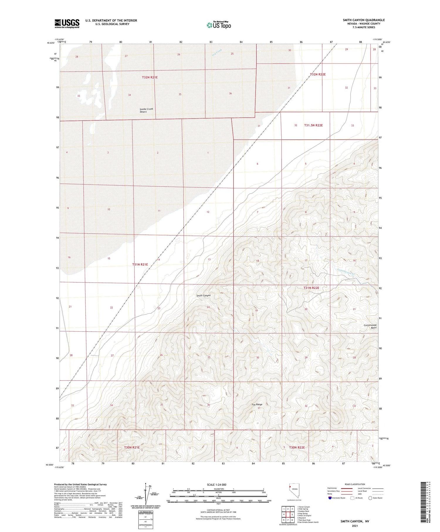Smith Canyon Nevada US Topo Map Image