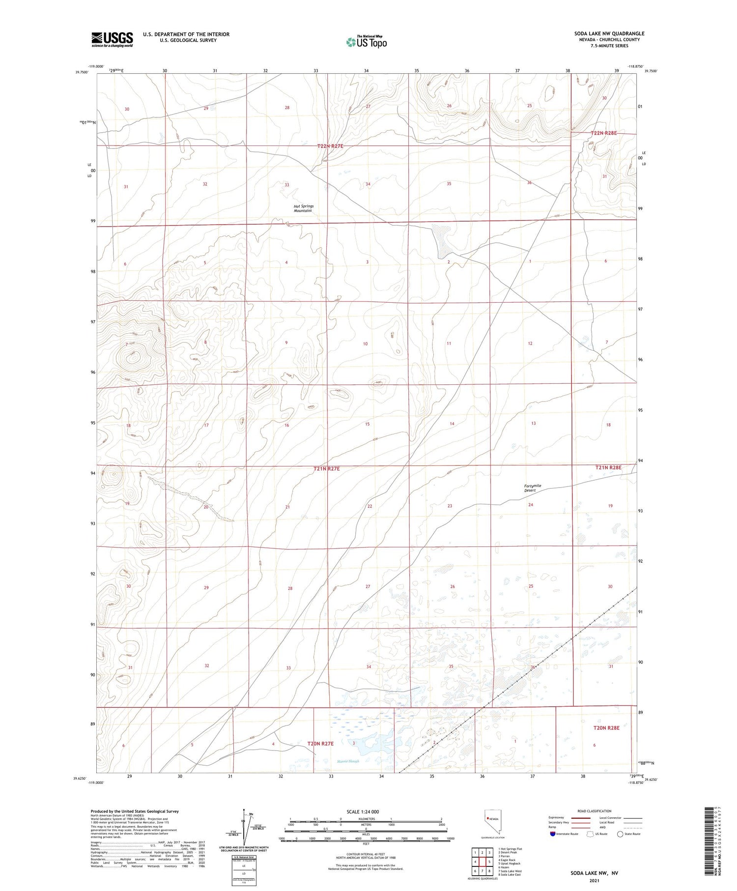 Soda Lake NW Nevada US Topo Map Image