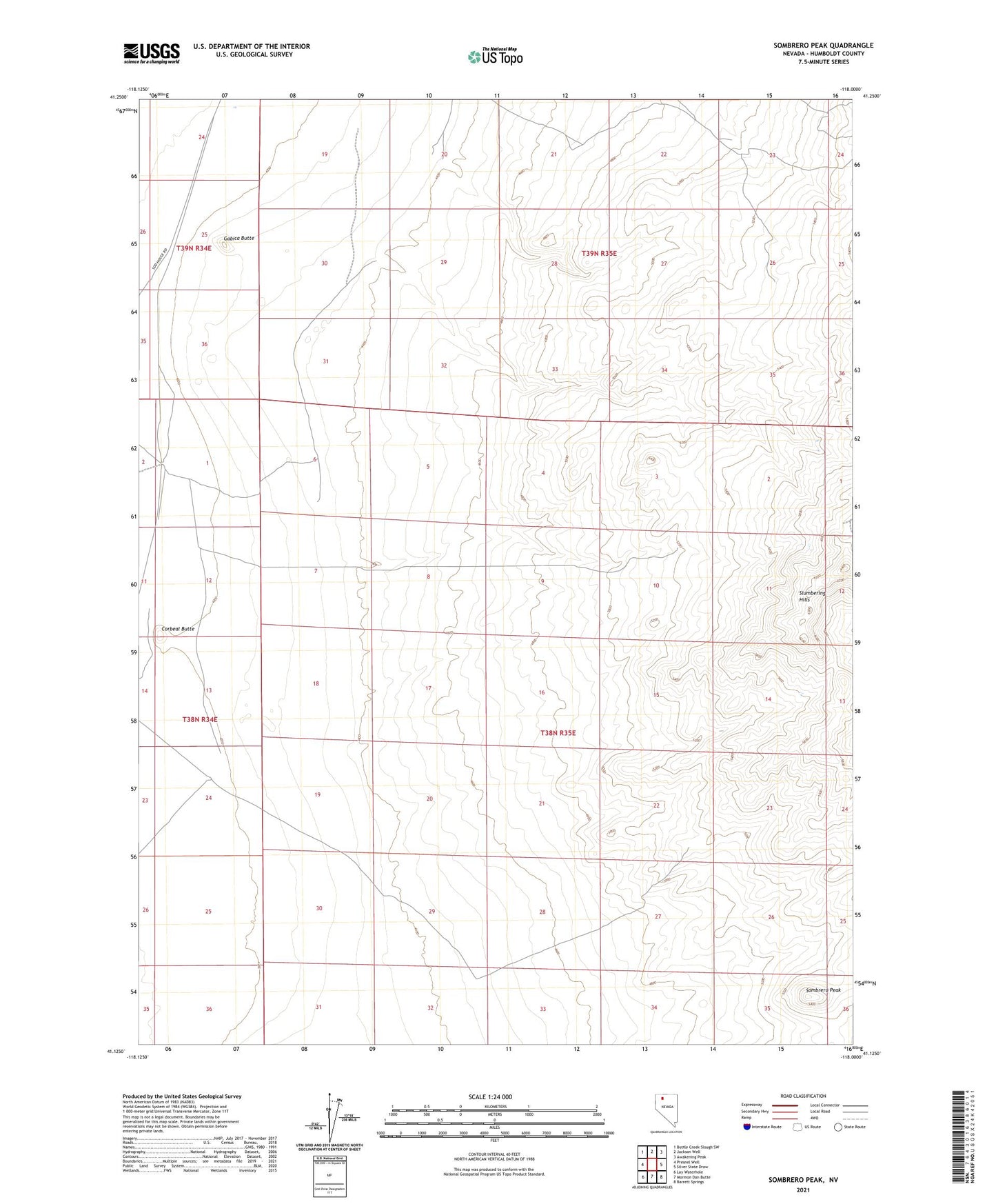 Sombrero Peak Nevada US Topo Map Image