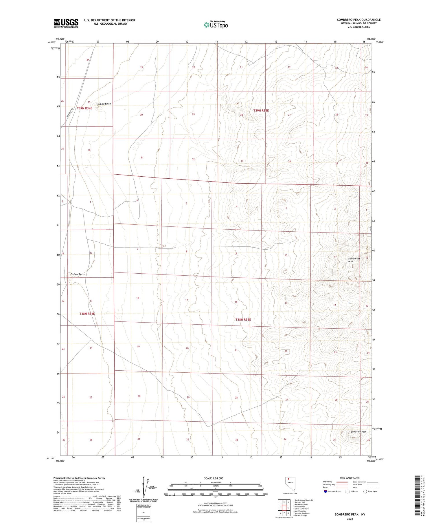 Sombrero Peak Nevada US Topo Map Image